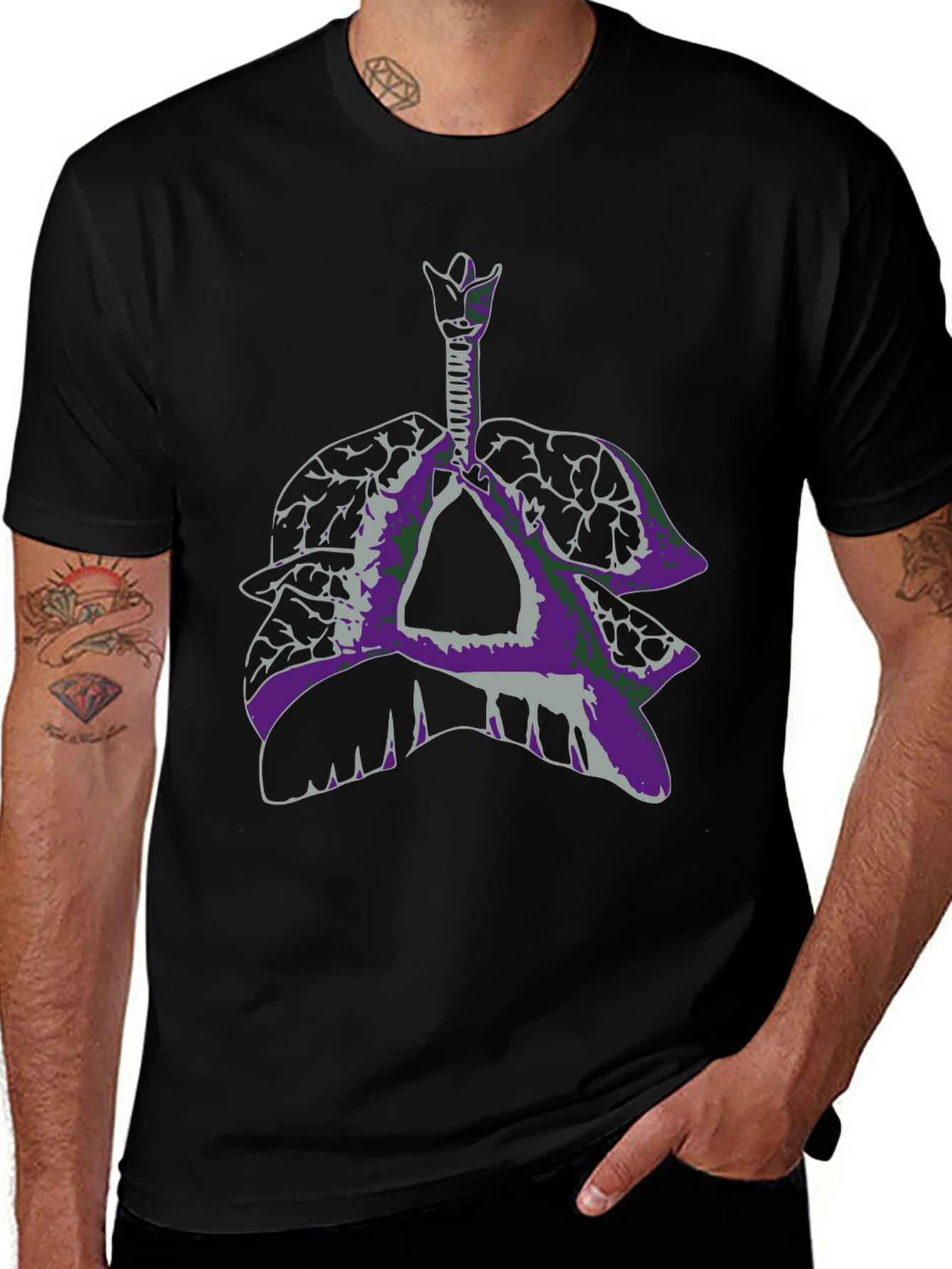 Variant 24 of Anatomical Lungs Graphic Tee - Unique Design, Black