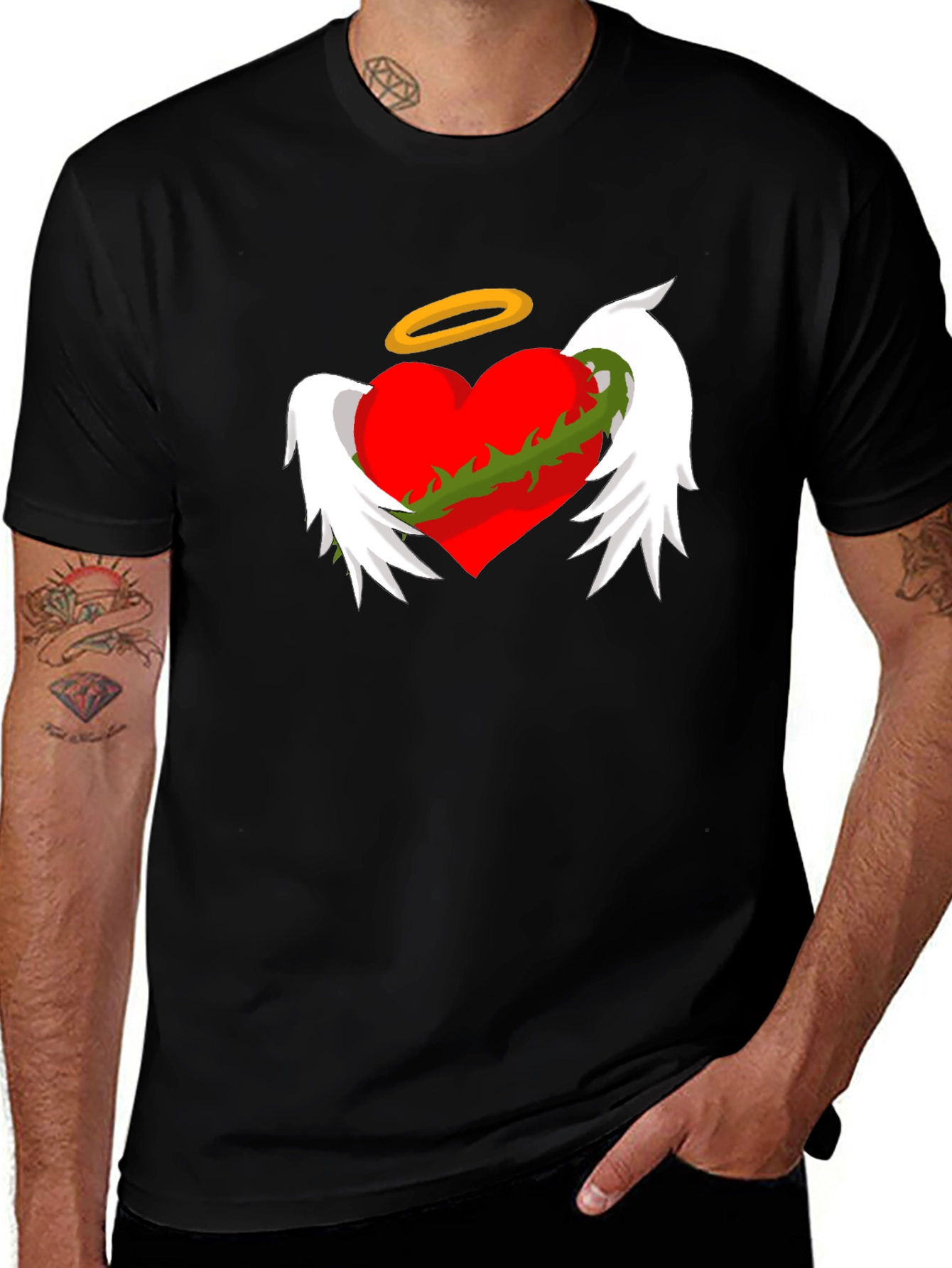 Variant 5 of Winged Heart with Halo Graphic Tee - Black