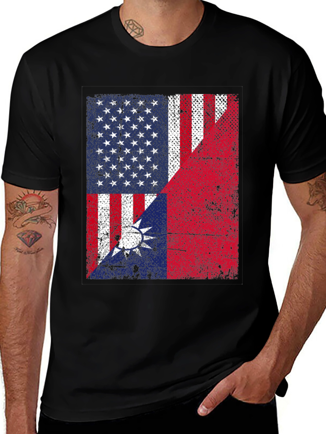 USA Taiwan Flag Graphic T-Shirt