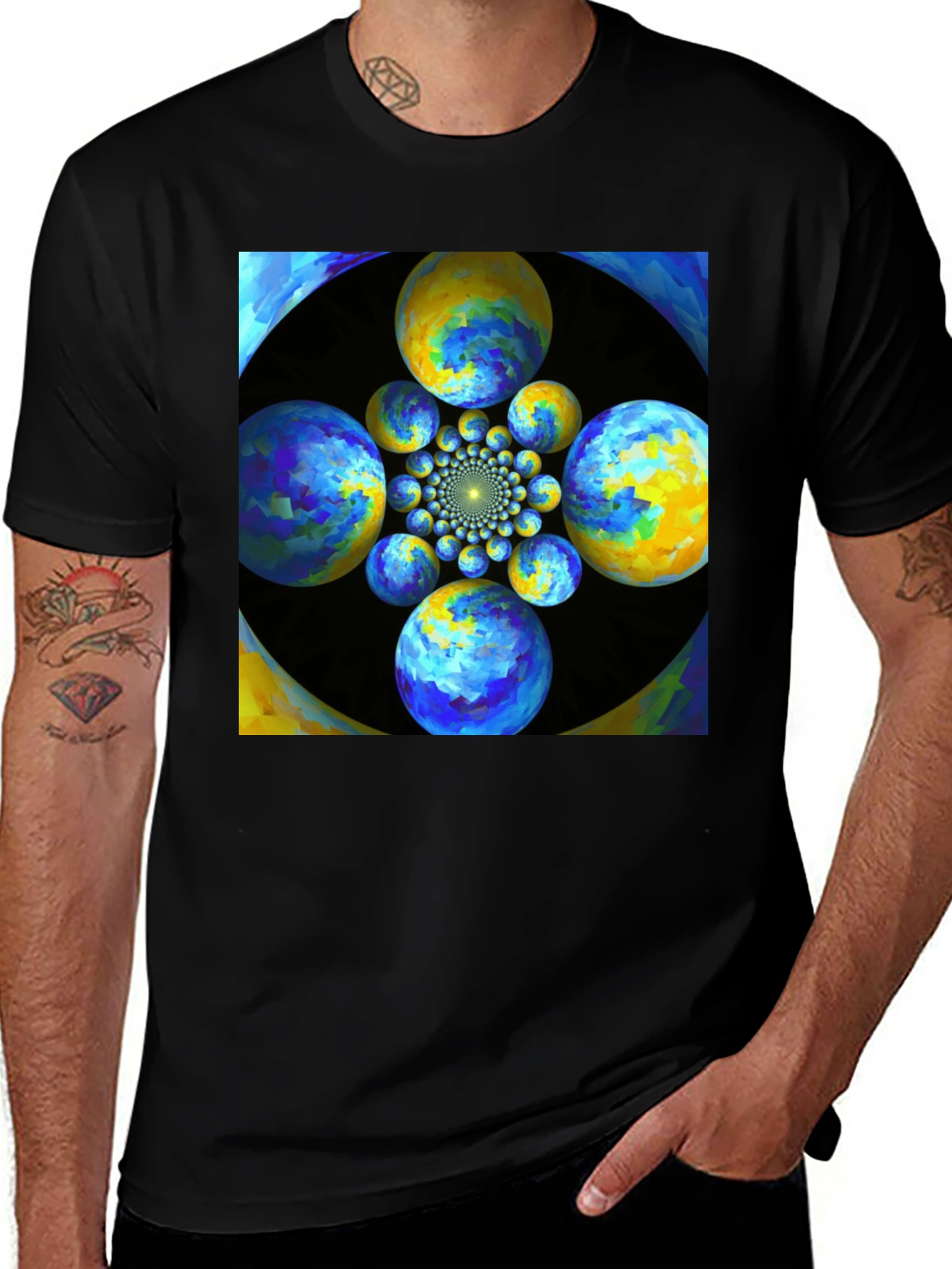 Variant 27 of Abstract Fractal Sphere Graphic T-Shirt
