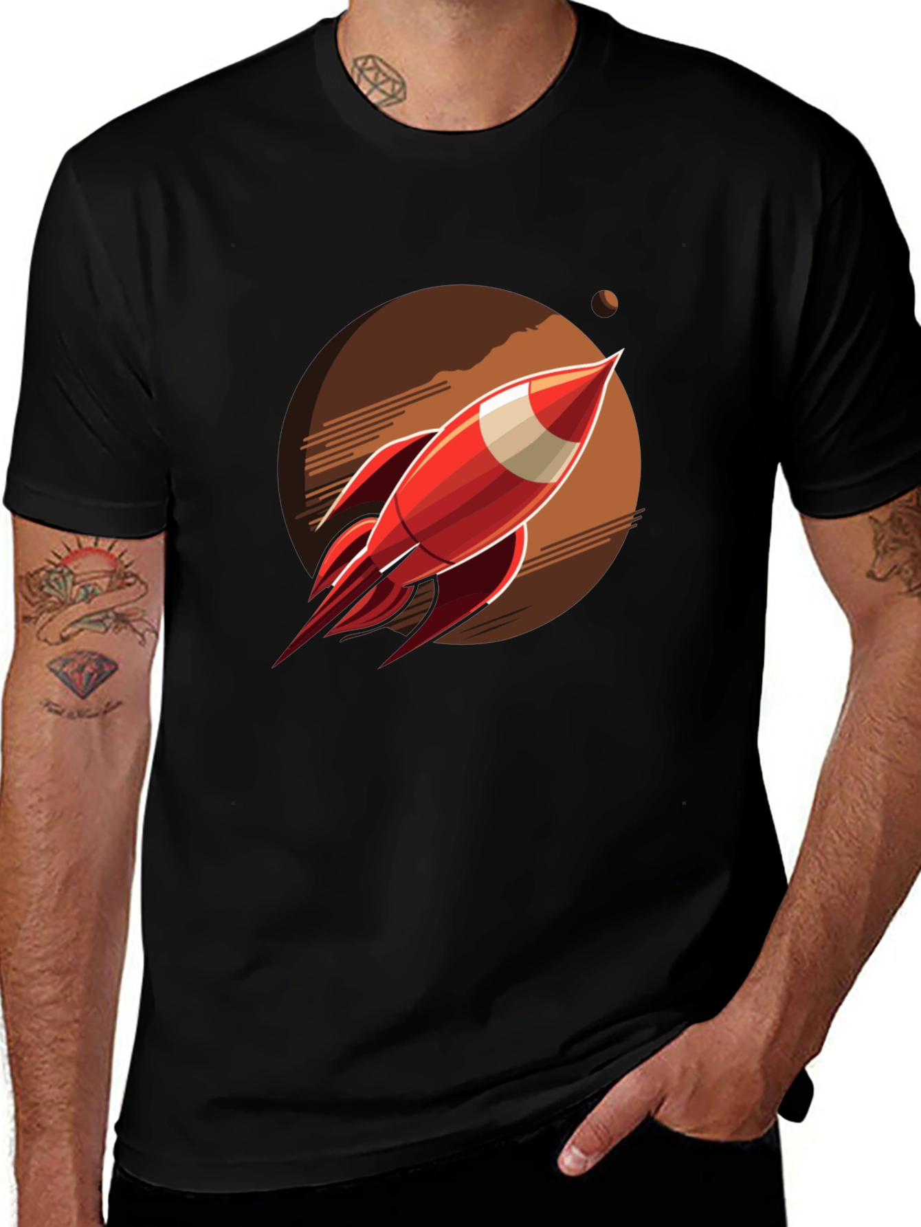 Variant 20 of Retro Rocket Graphic Tee - Black Cotton Blend