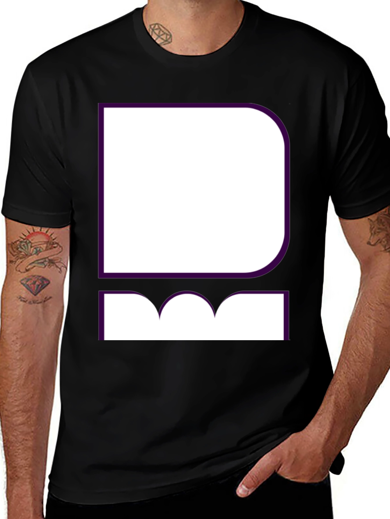Variant 16 of Modern Graphic Tee - Black Shirt w/ White & Purple Design