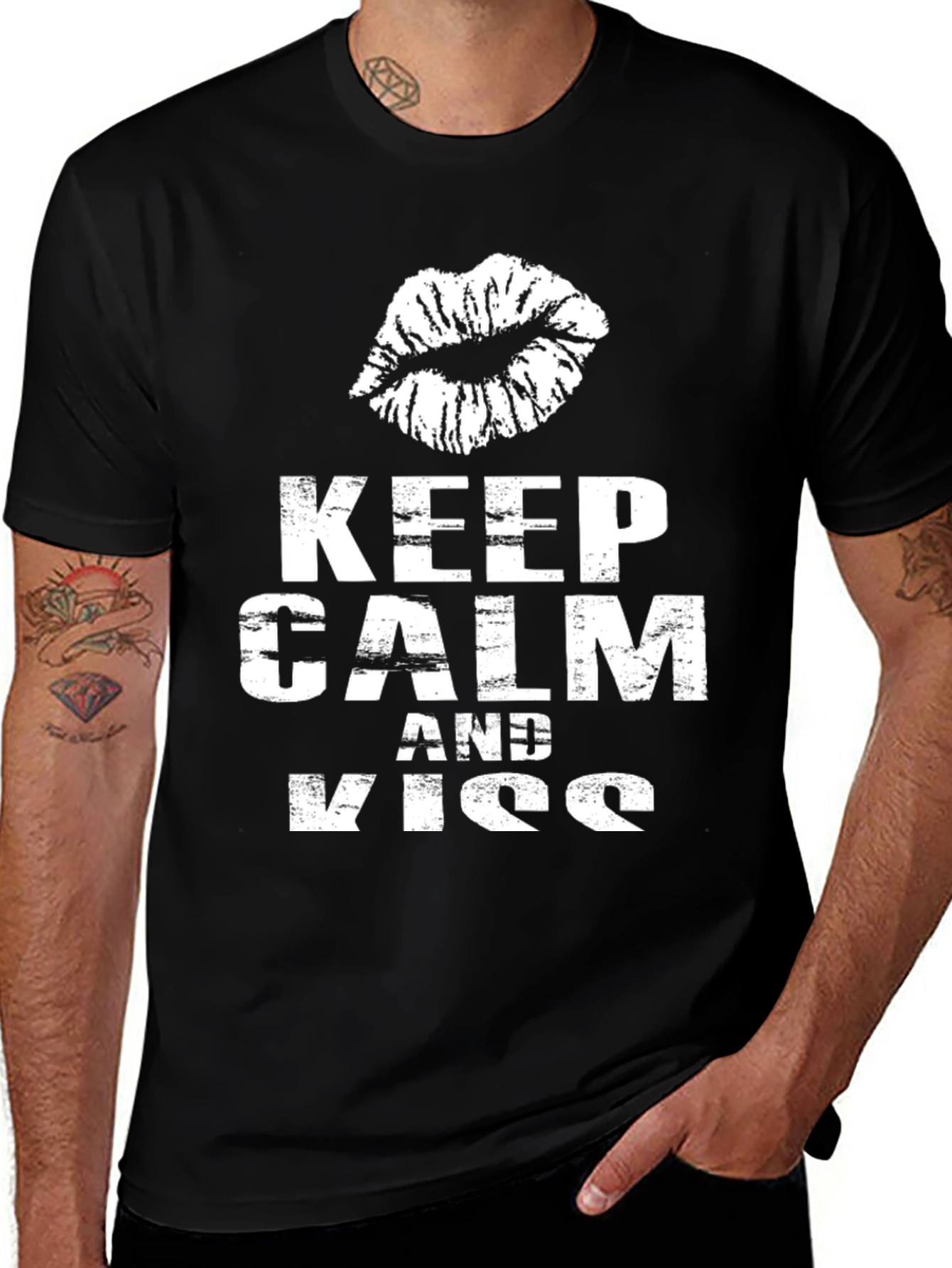 Variant 7 of Keep Calm & Kiss Black Graphic Tee