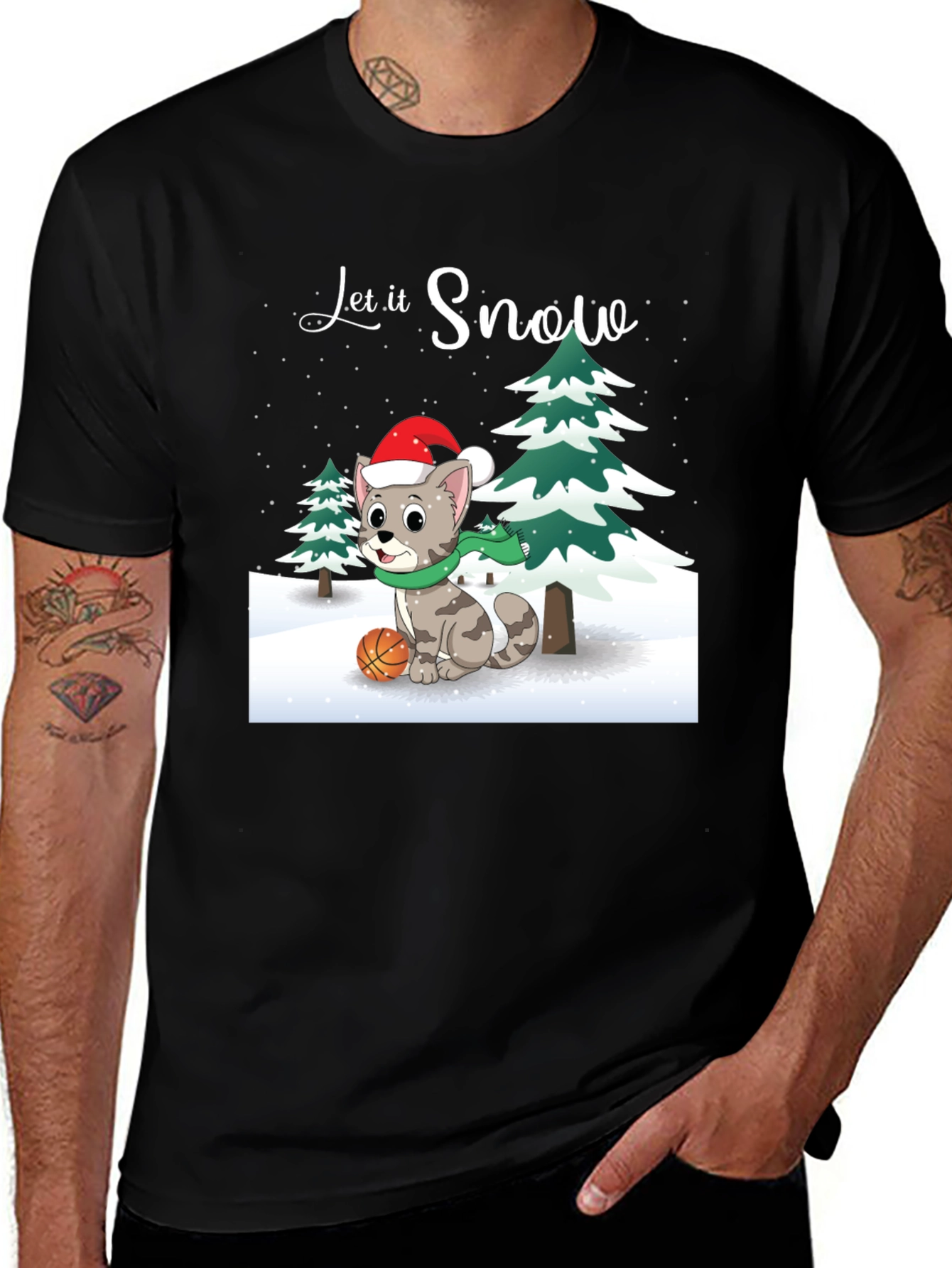 Variant 16 of Let it Snow Cat with Basketball T-Shirt
