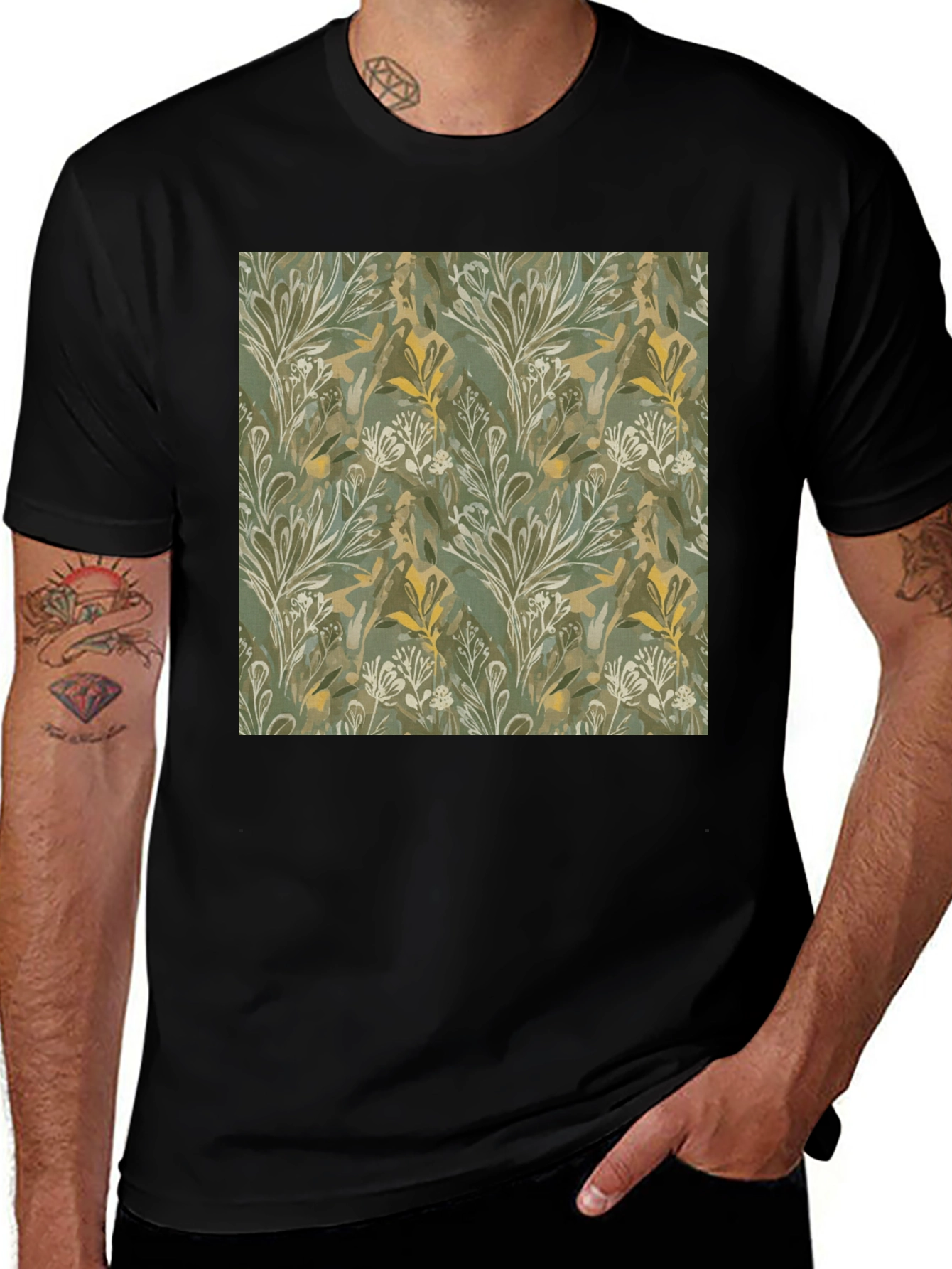 Variant 27 of Botanical Print Crew Neck Tee - Soft & Stylish