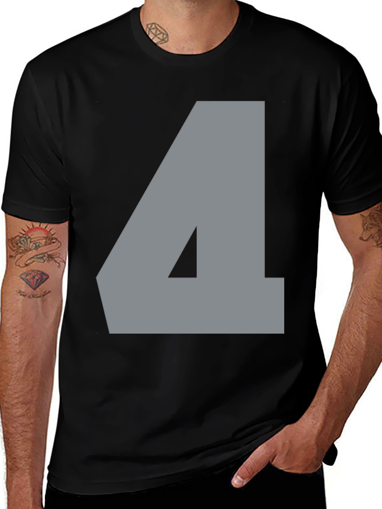 Variant 17 of Number Four Graphic Tee - Mens Black Cotton T-Shirt