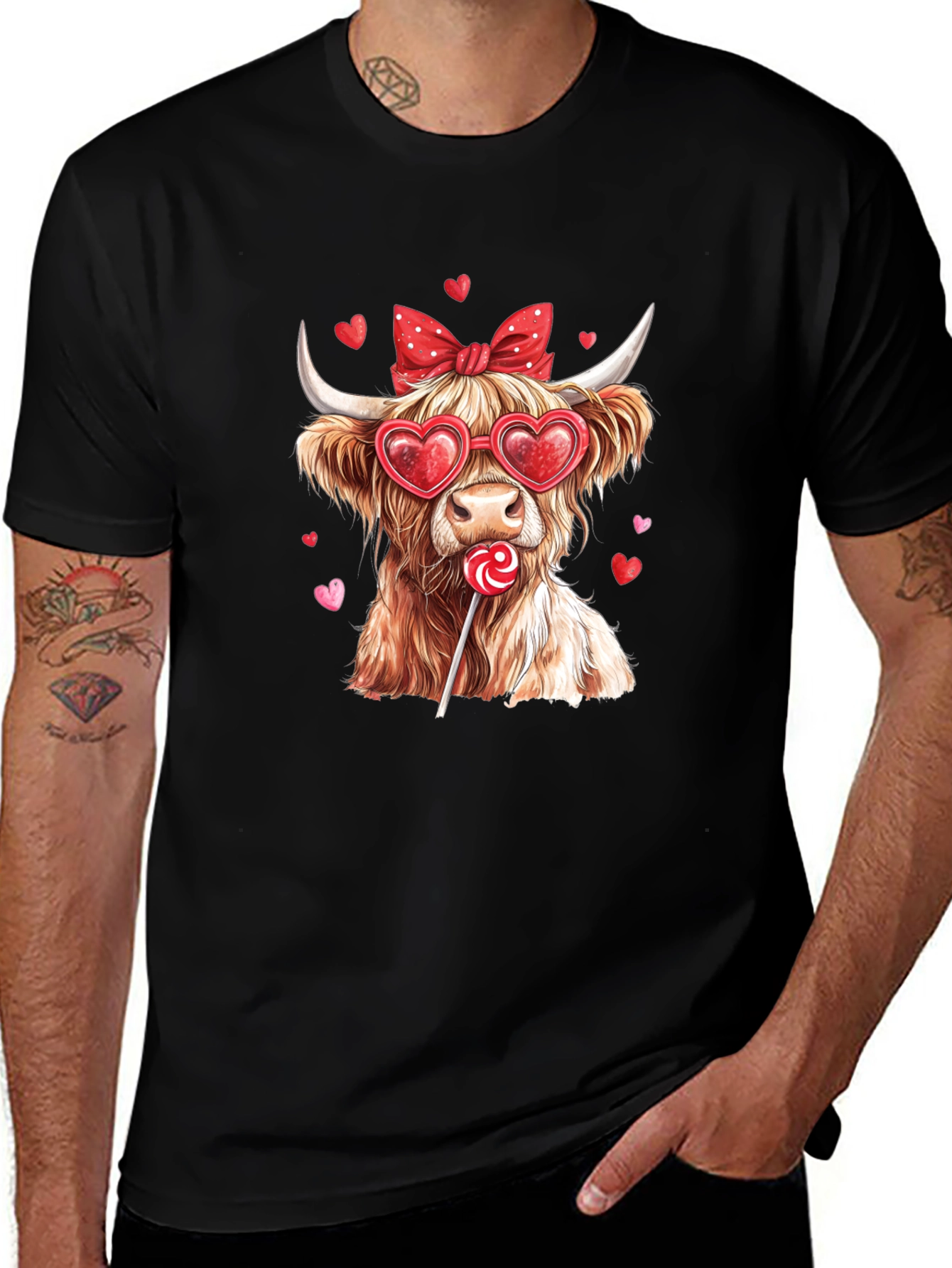 Valentine Cow T-Shirt: Heart Glasses, Lollipop
