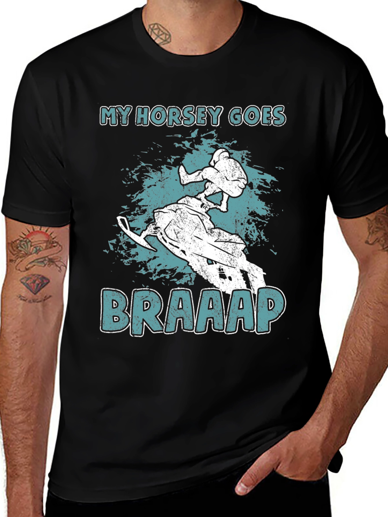 Variant 28 of My Horsey Goes Braaap T-Shirt - Snowmobile Rider