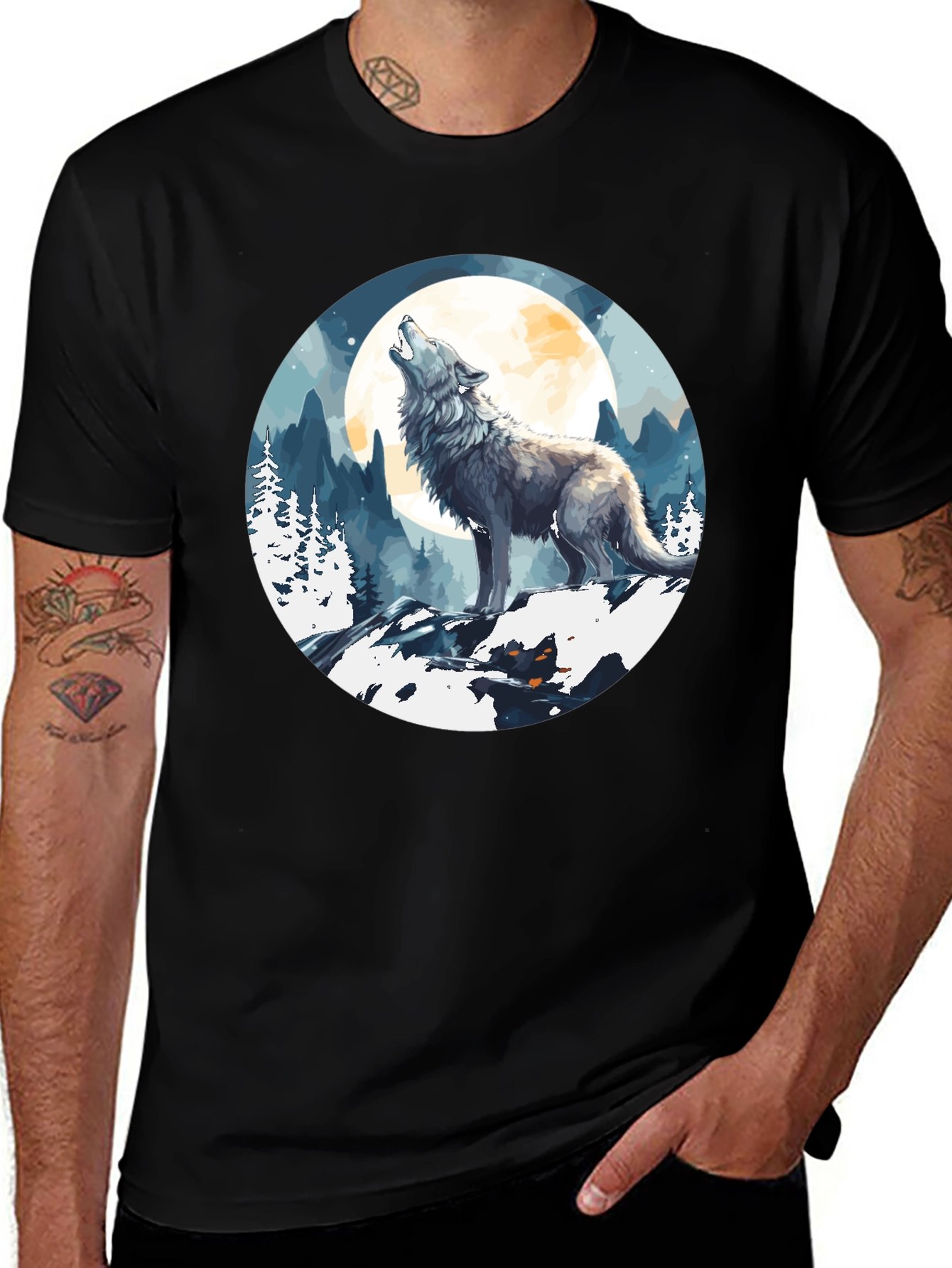 Variant 22 of Wolf Howling at Moon Graphic T-Shirt