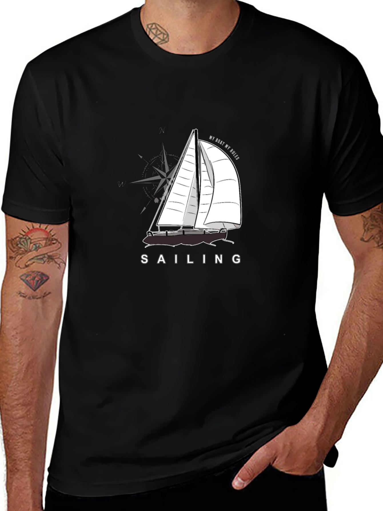 Black Sailing T-Shirt - "My Boat, My Rules" Graphic Tee main image