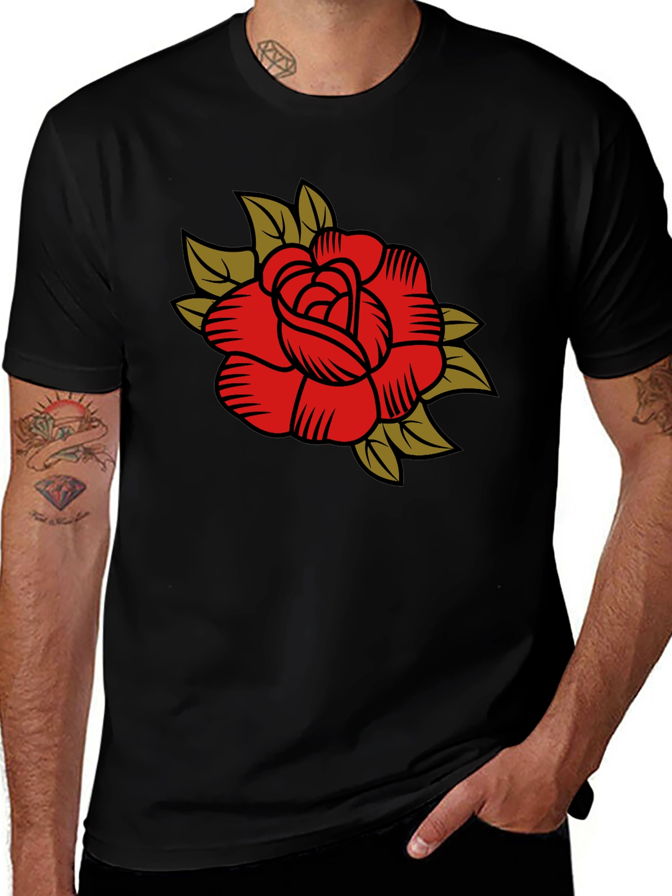 Black Rose Tattoo Style Graphic Tee