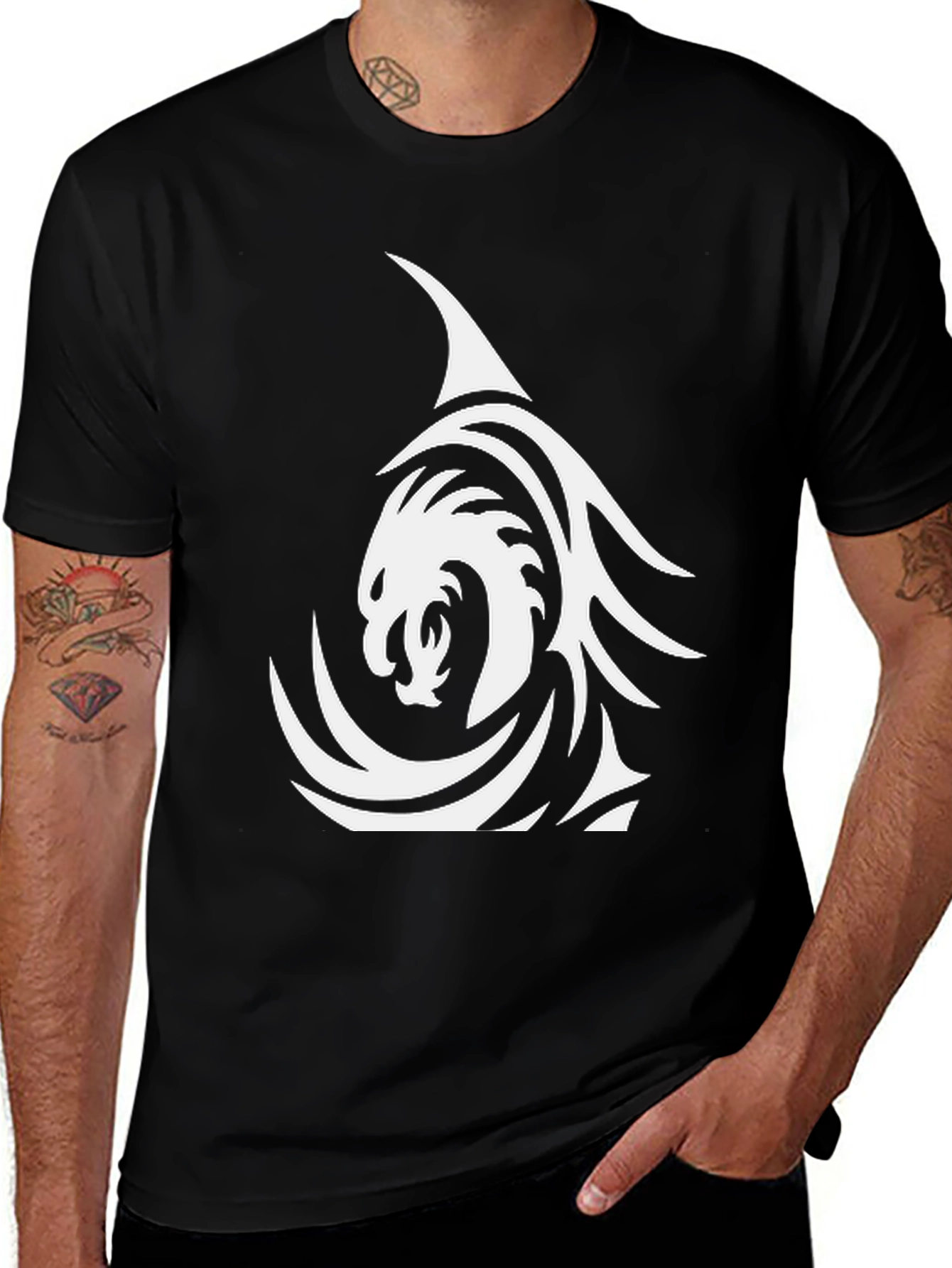 Variant 14 of Tribal Dragon Graphic T-Shirt - Black