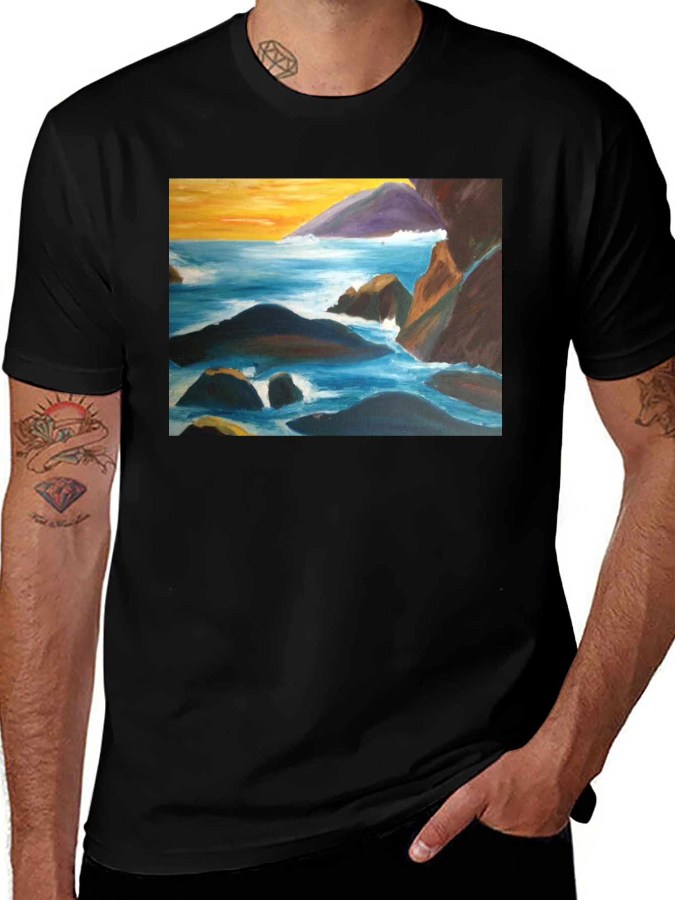 Variant 25 of Coastal Seascape Graphic Tee - Black