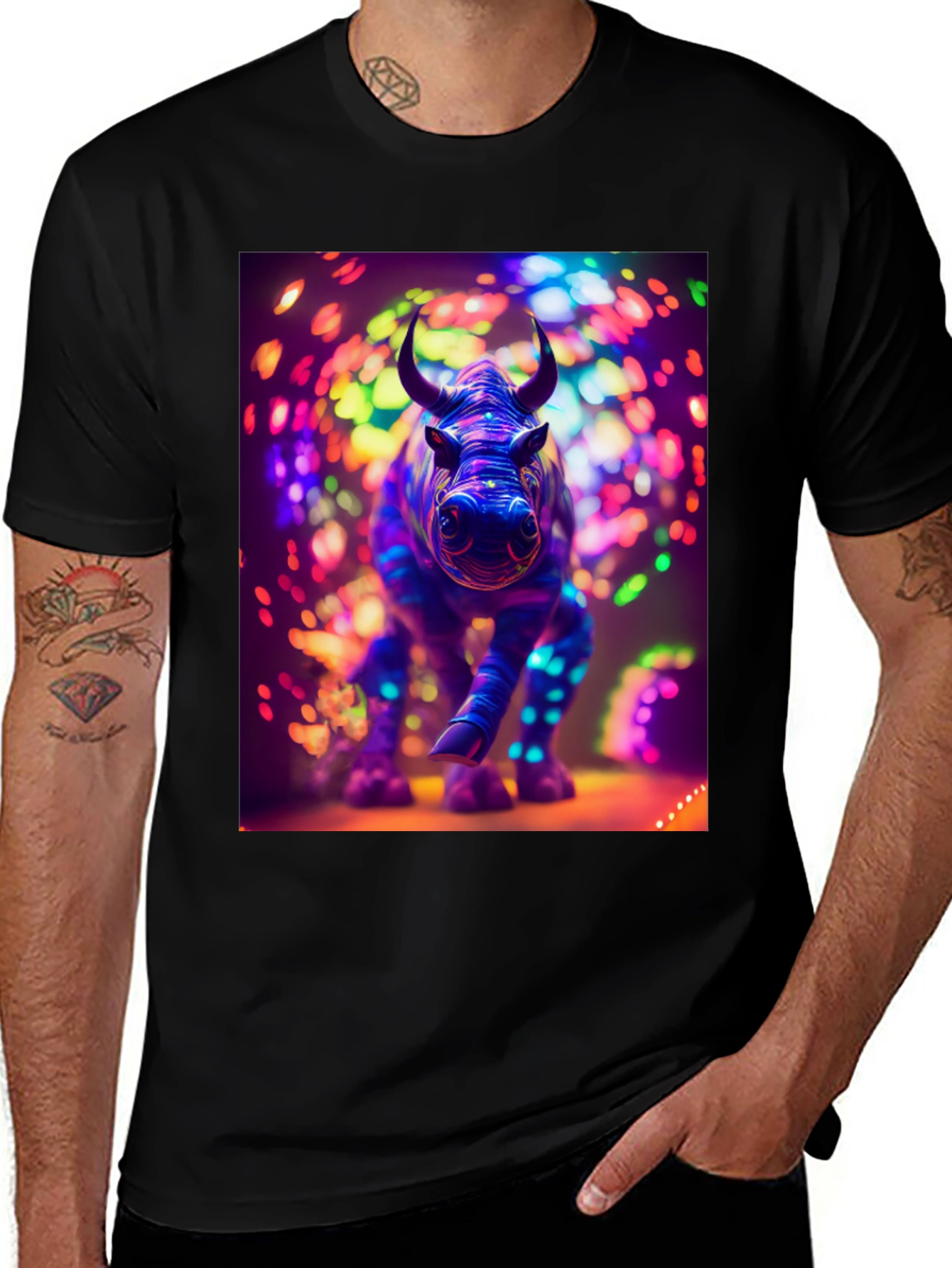 Variant 14 of Neon Rhino Graphic Tee - Cool Animal Print Shirt