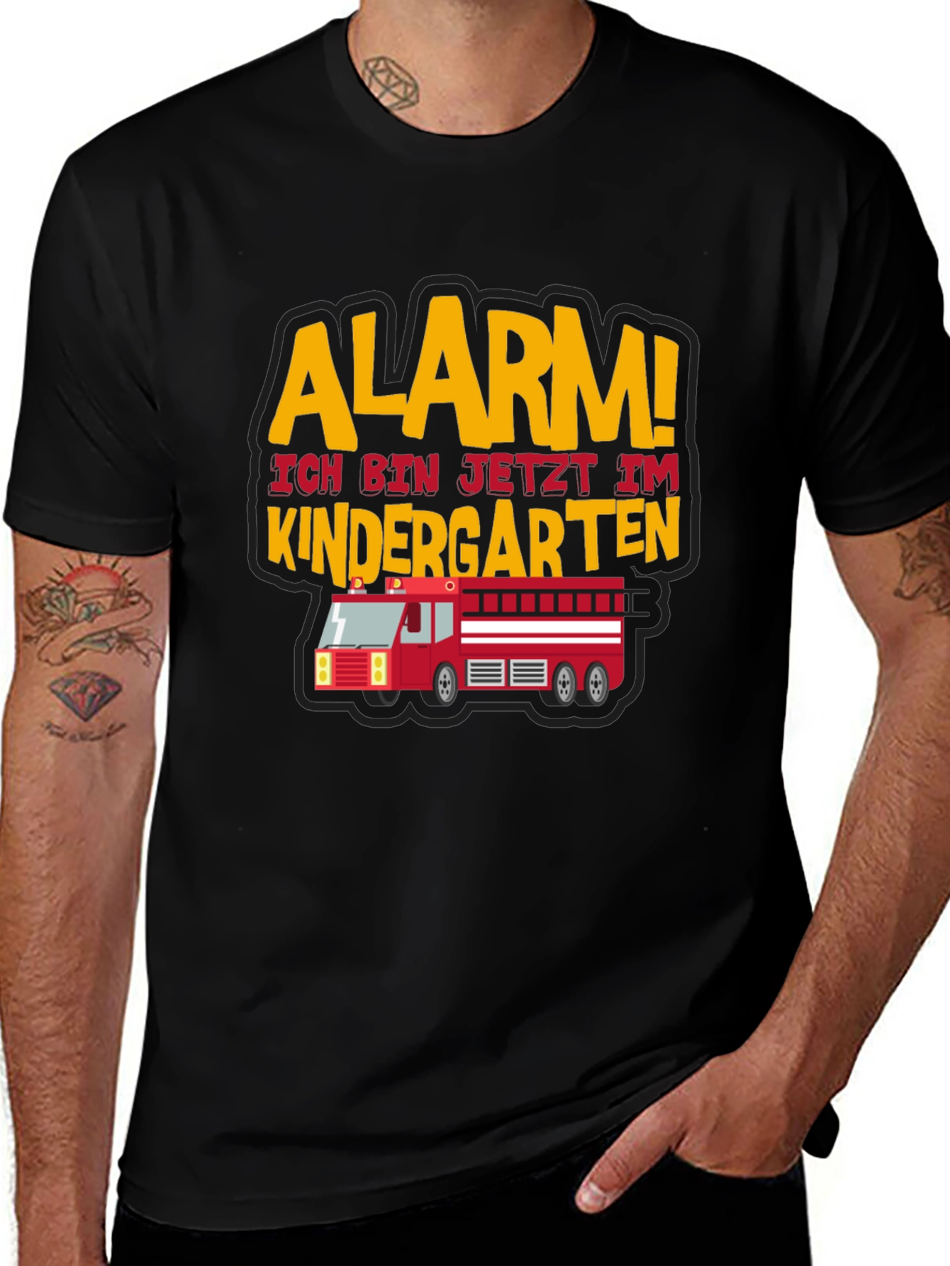 Variant 26 of Alarm! Kindergarten Firetruck T-Shirt - Black