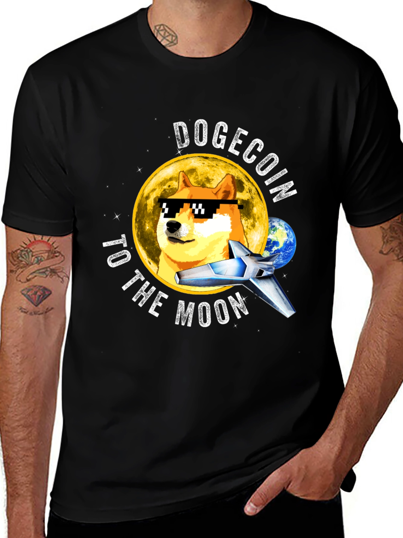Dogecoin to the Moon Black T-Shirt