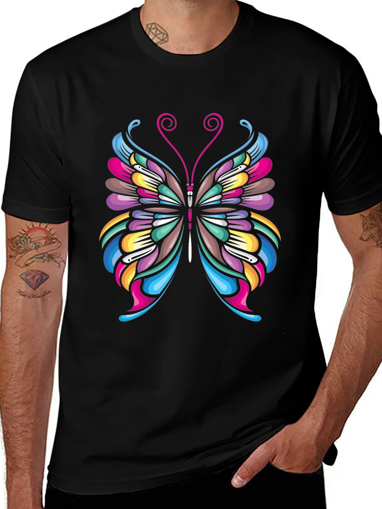 Variant 21 of Colorful Butterfly Graphic Tee - Black