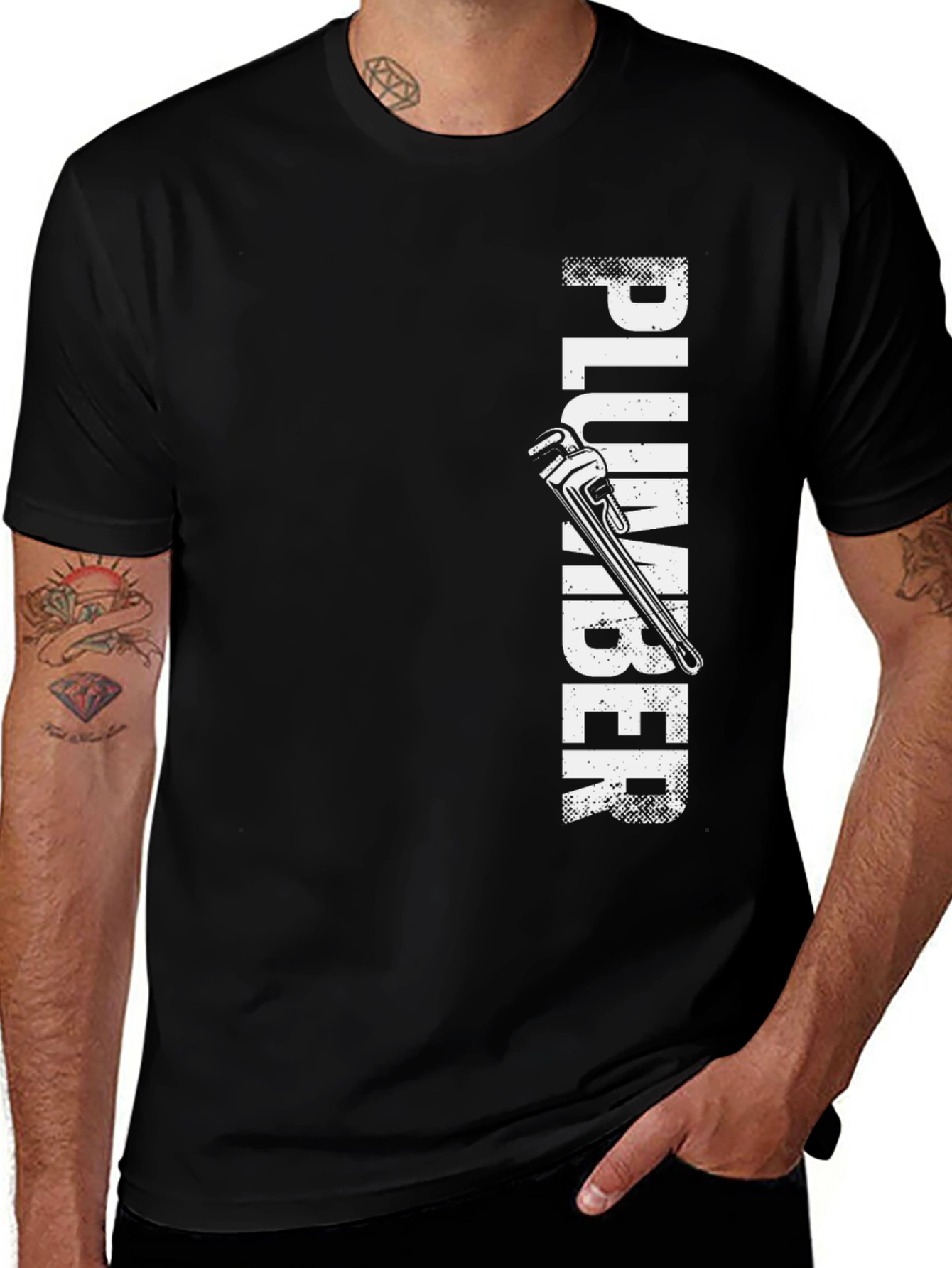 Variant 23 of Plumber Wrench Graphic T-Shirt - Black Crew Neck Tee