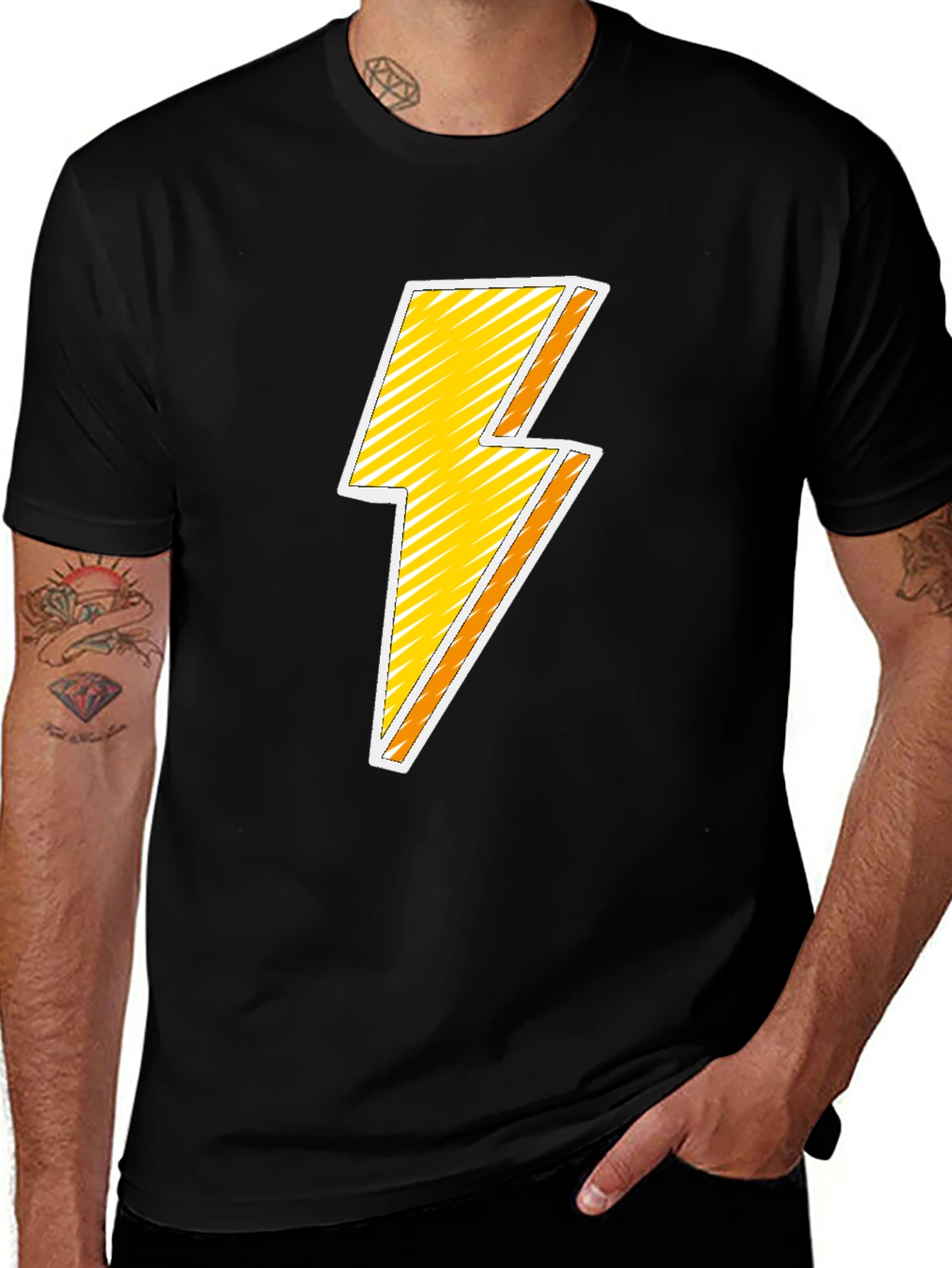 Variant 25 of Lightning Bolt Graphic T-Shirt - Black Cotton Blend
