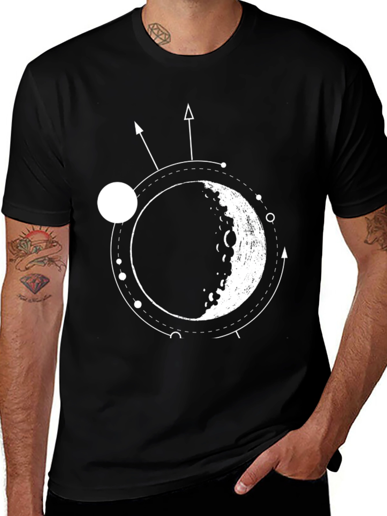 Lunar Orbit Black Graphic Tee - Celestial Style