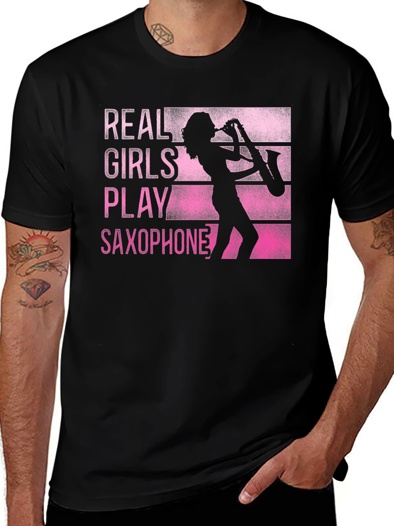 Variant 23 of Real Girls Play Saxophone Graphic Tee - Musician T-Shirt