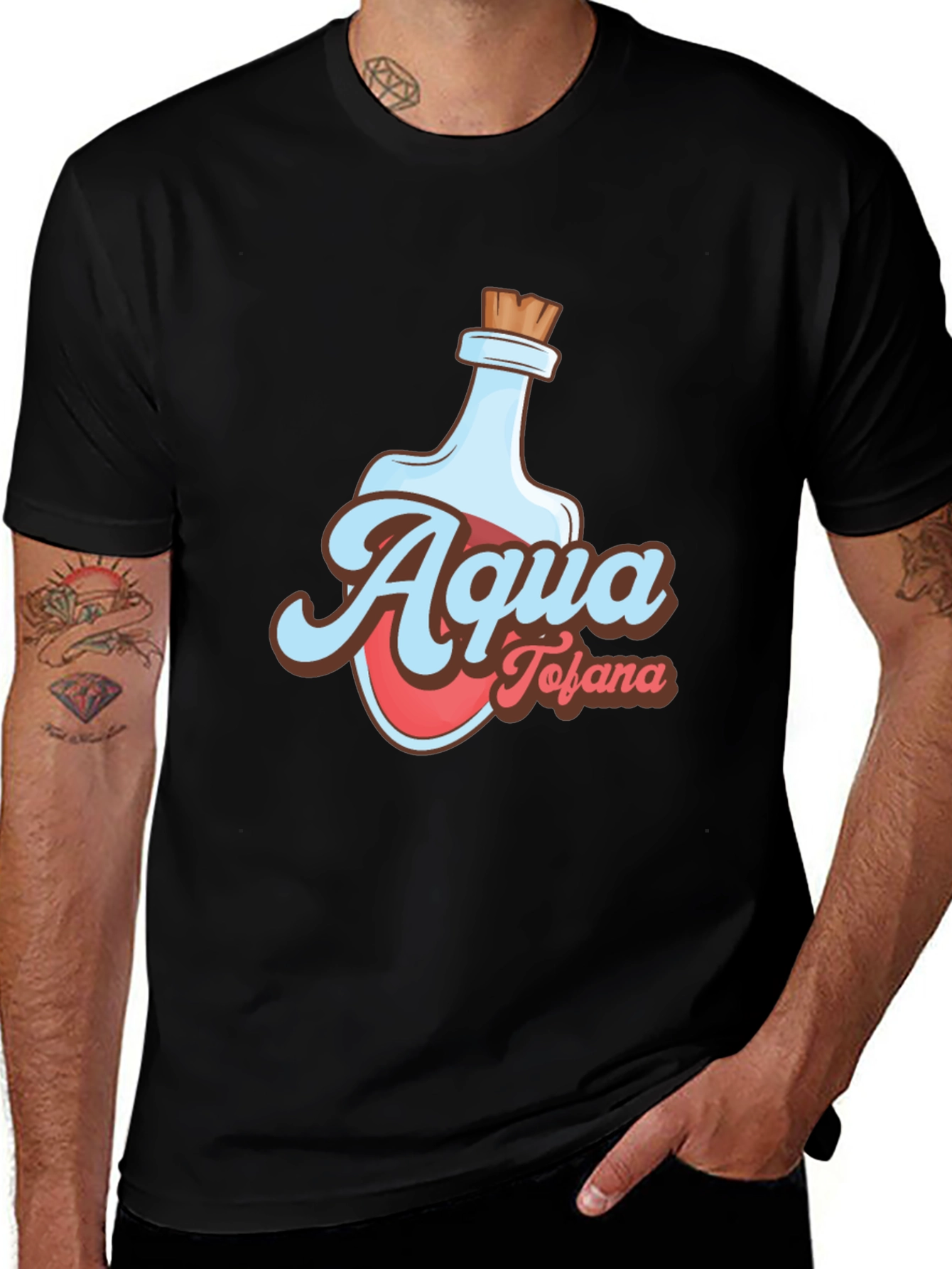 Black Aqua Tofana Graphic Tee - Stylish Poison Bottle Design main image