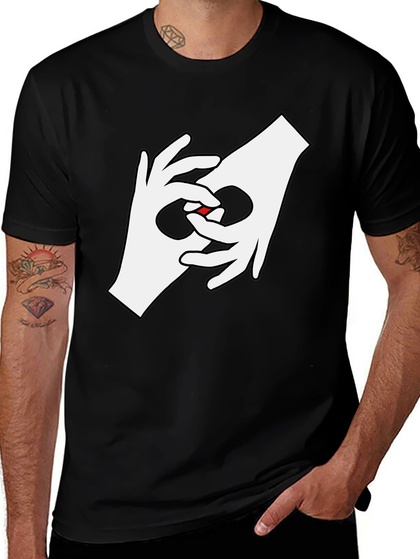 Variant 28 of Hand Sign Language Love Heart T-Shirt - Black