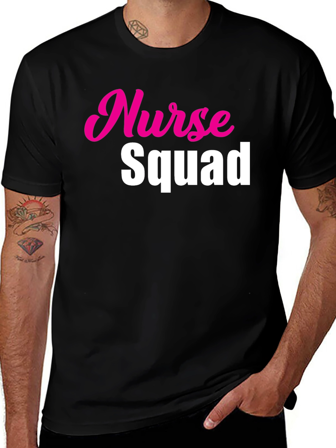Variant 9 of Nurse Squad Tee - Hot Pink & White Text on Black