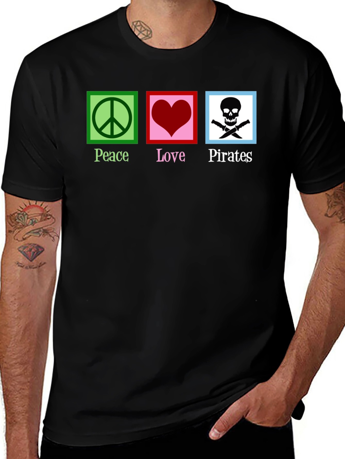 Variant 12 of Peace Love Pirates Graphic T-Shirt