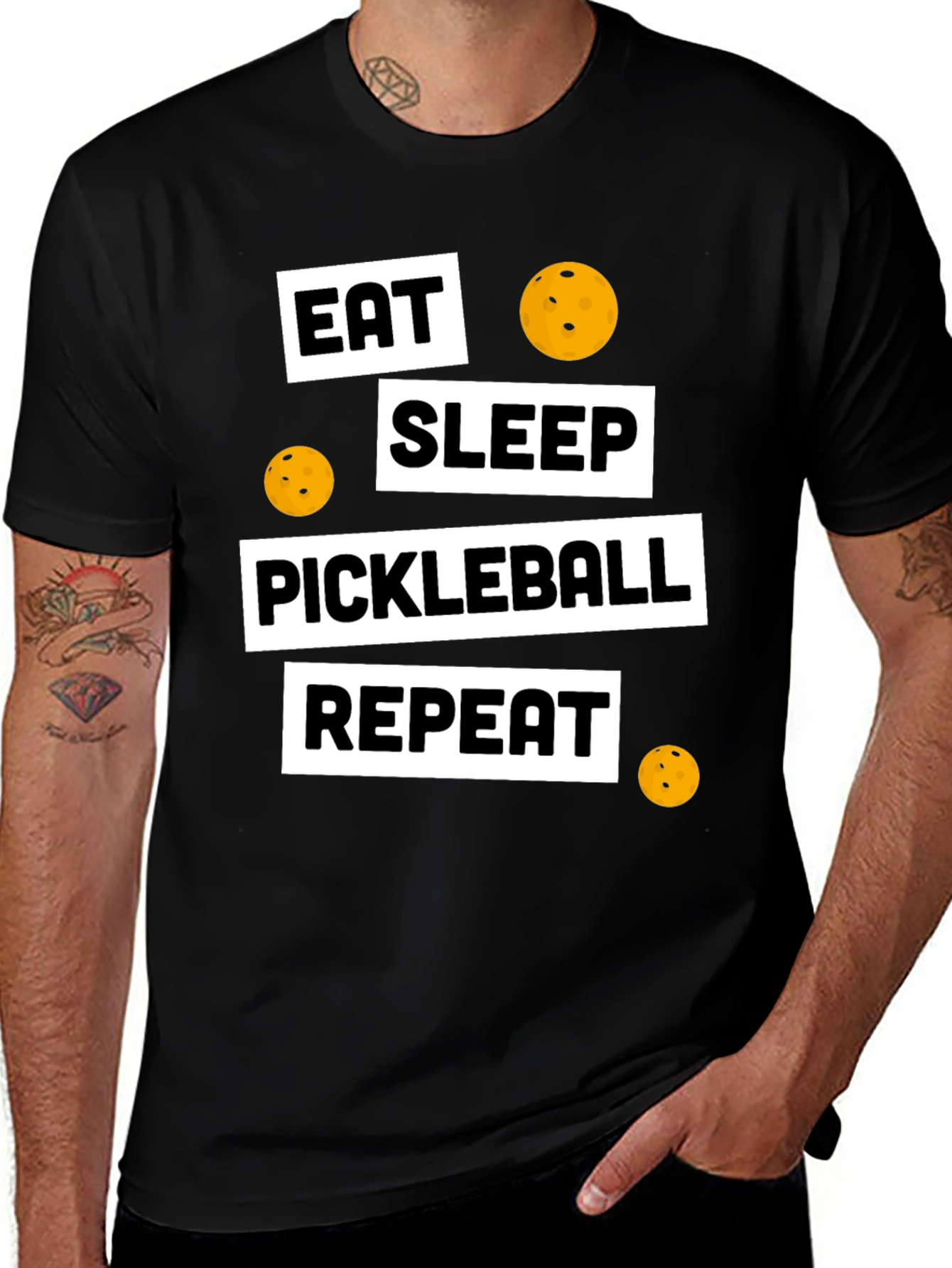 Variant 28 of Eat Sleep Pickleball Repeat Black T-Shirt