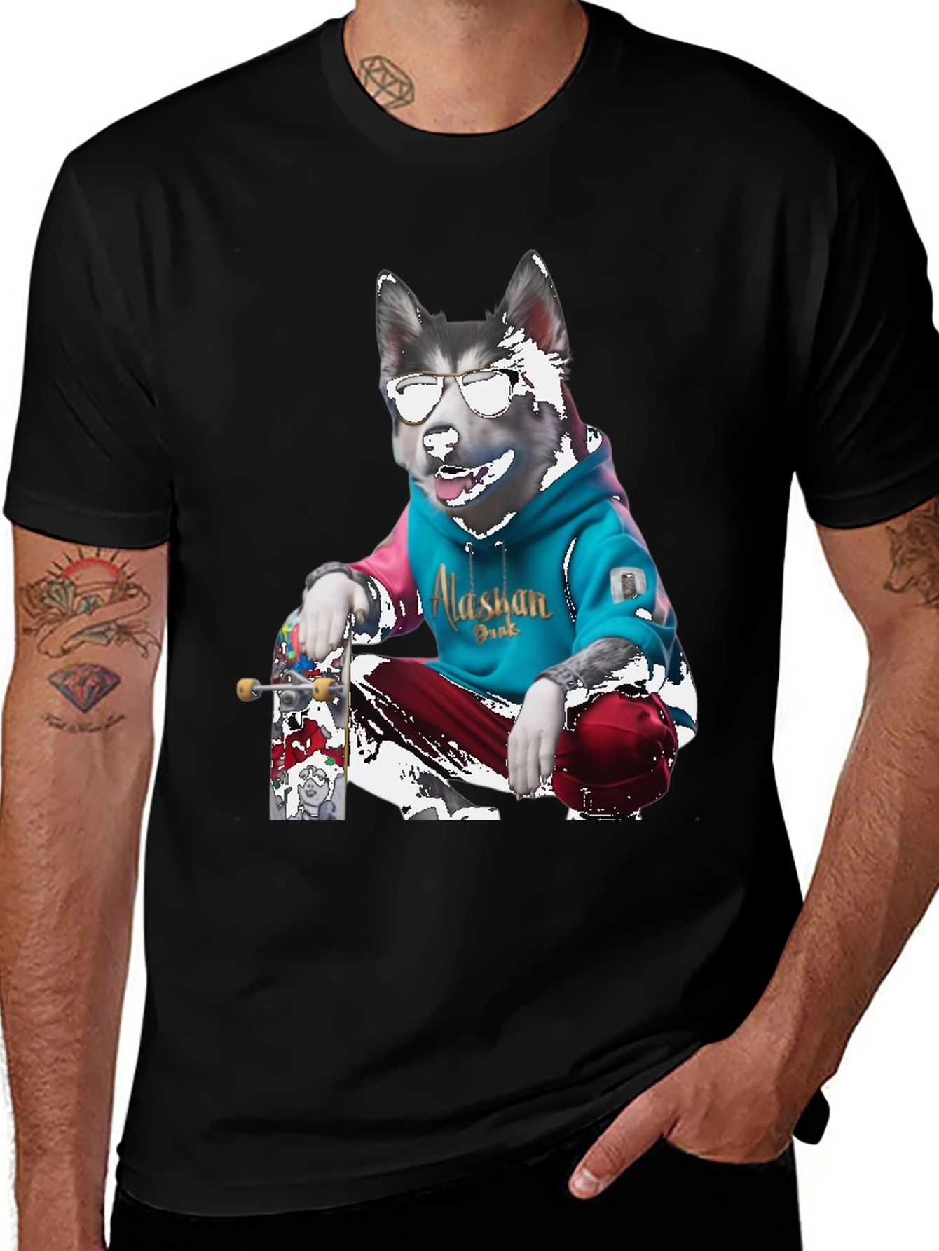 Variant 16 of Cool Alaskan Skateboarding Dog Graphic T-Shirt