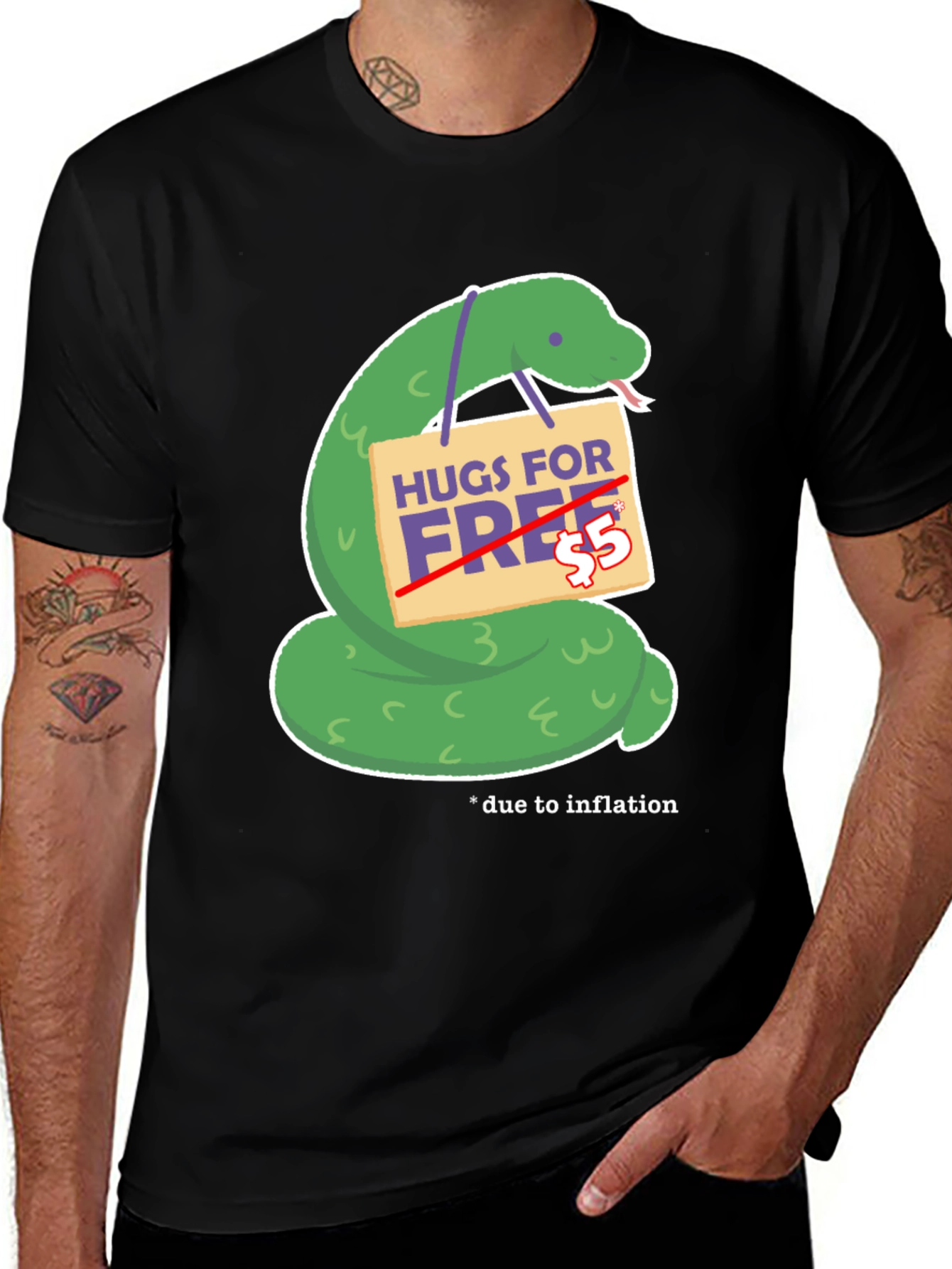 Variant 23 of Humorous "Hugs For Free" Snake Graphic Tee