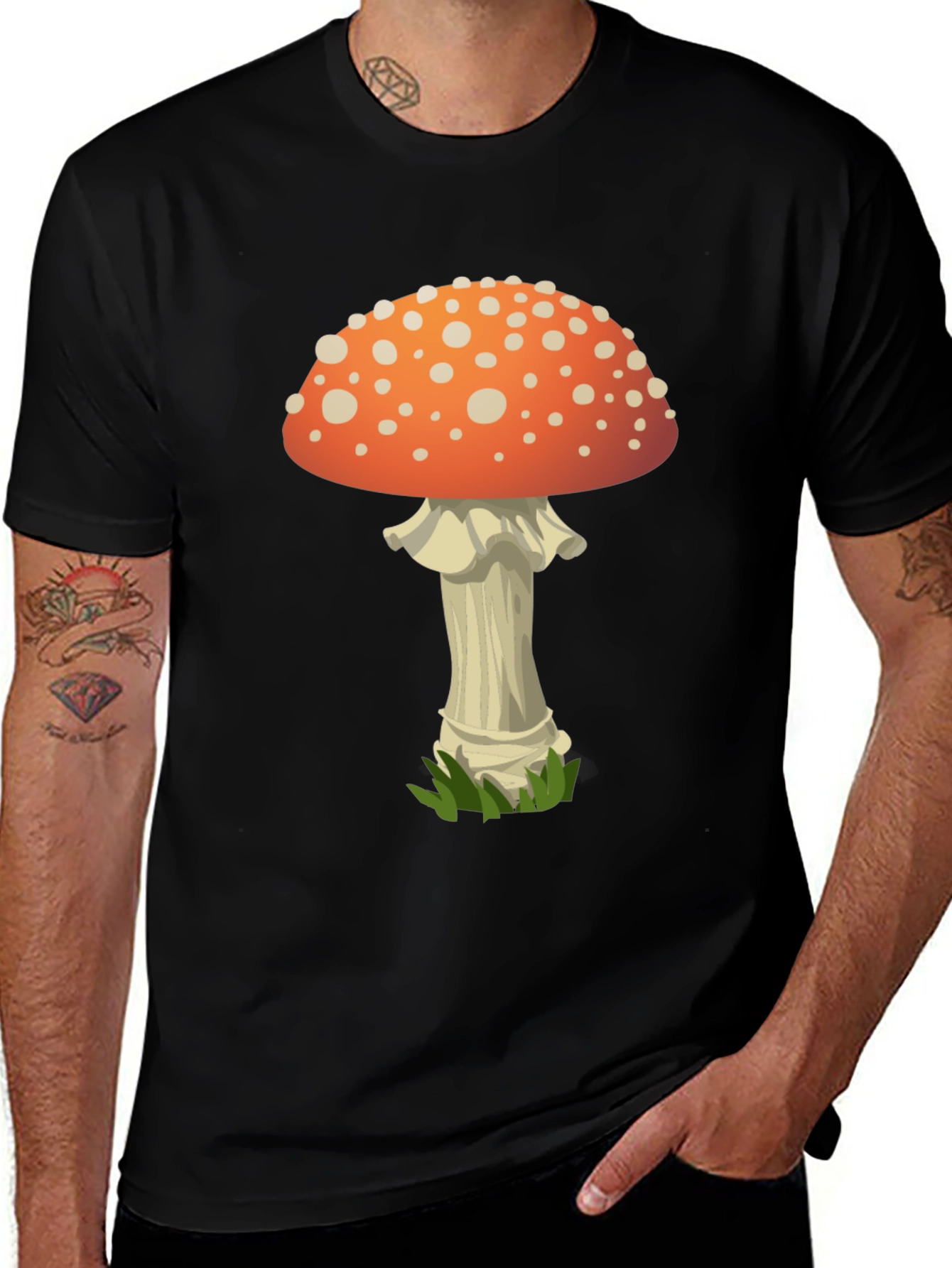 Variant 6 of Amanita Mushroom Graphic Tee - Black Cotton T-Shirt