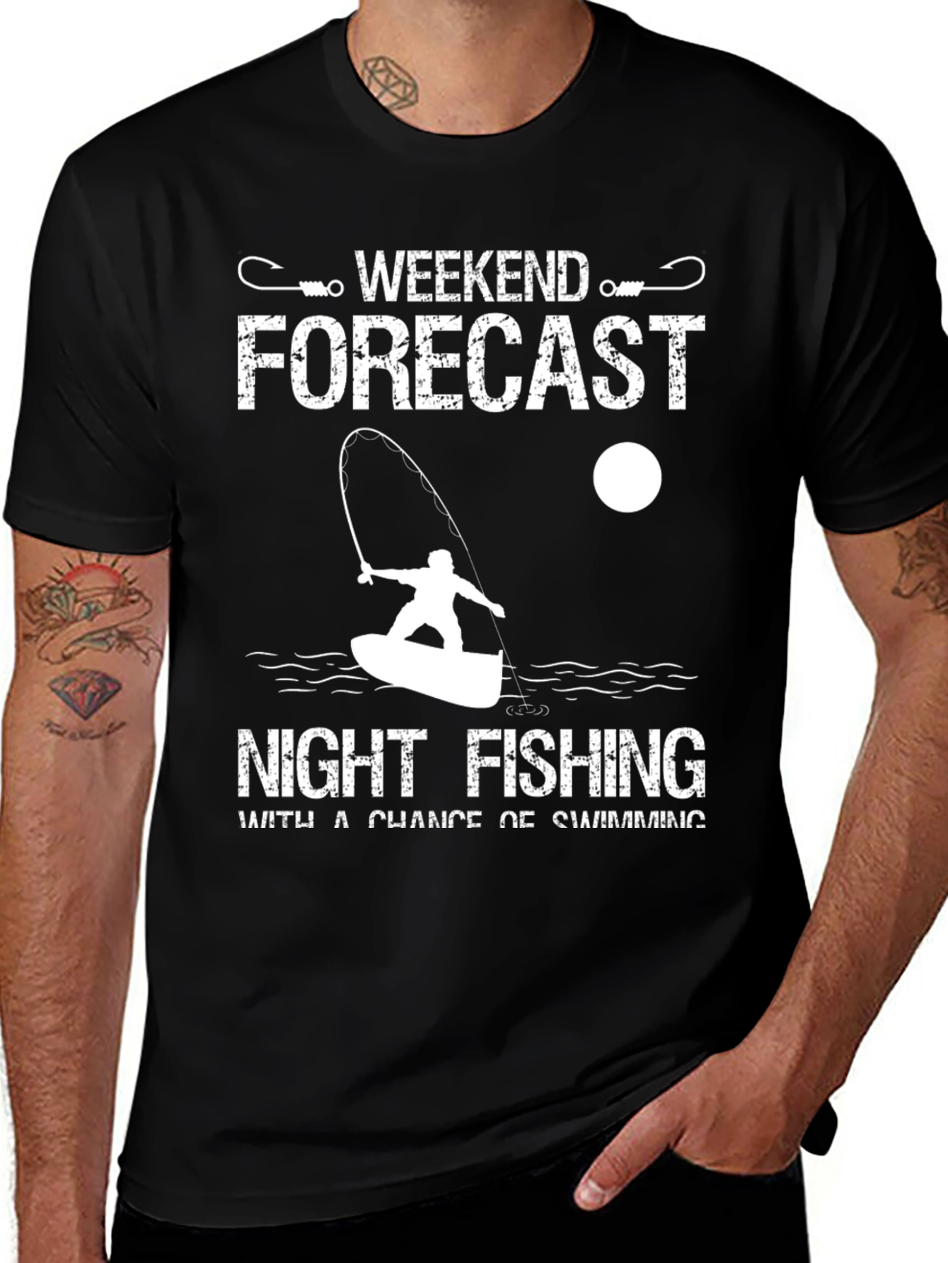 Variant 27 of Weekend Forecast Fishing T-Shirt - Night Fishing Tee