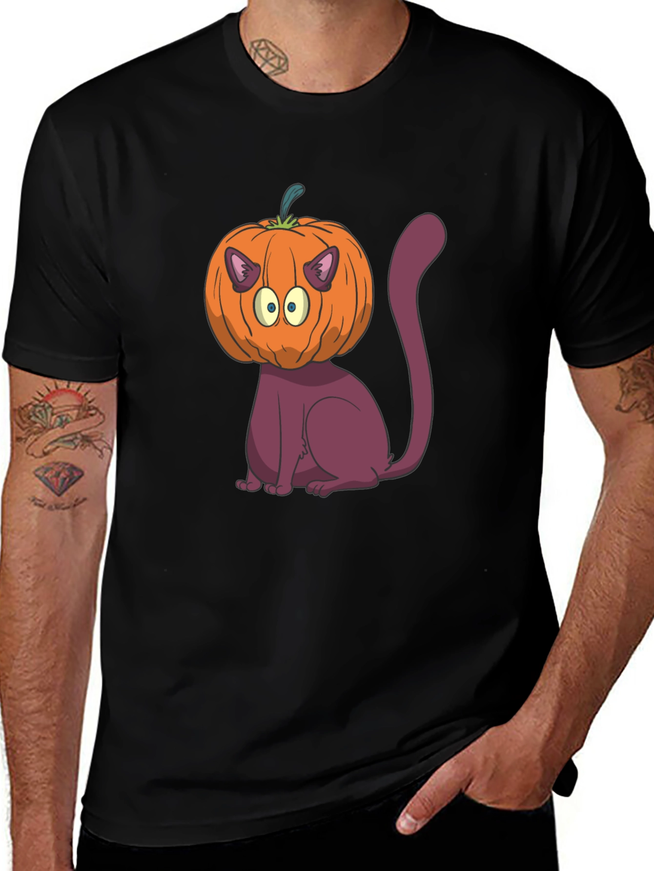 Halloween Cat Pumpkin Head T-Shirt