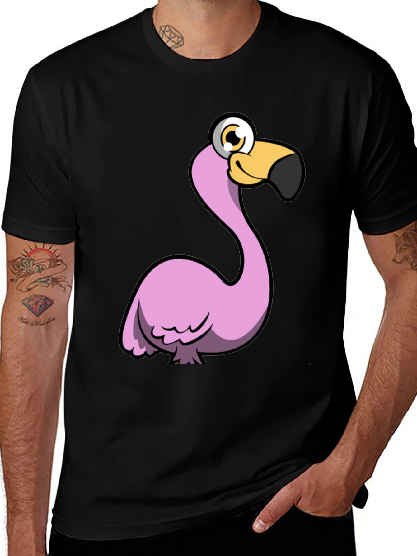 Variant 14 of Funny Flamingo Graphic Tee - Black Cotton Shirt
