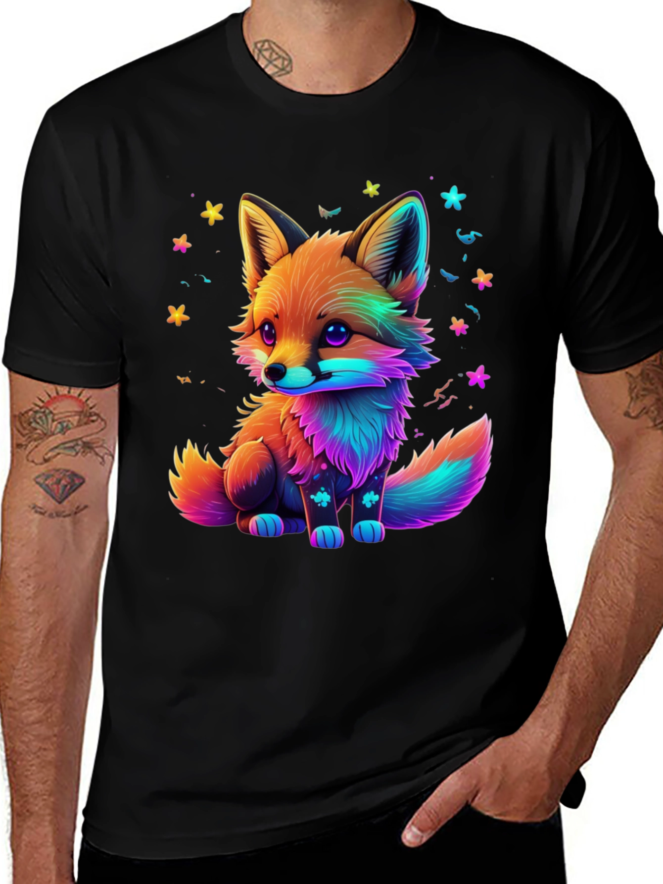 Variant 21 of Rainbow Fox Graphic Black T-Shirt