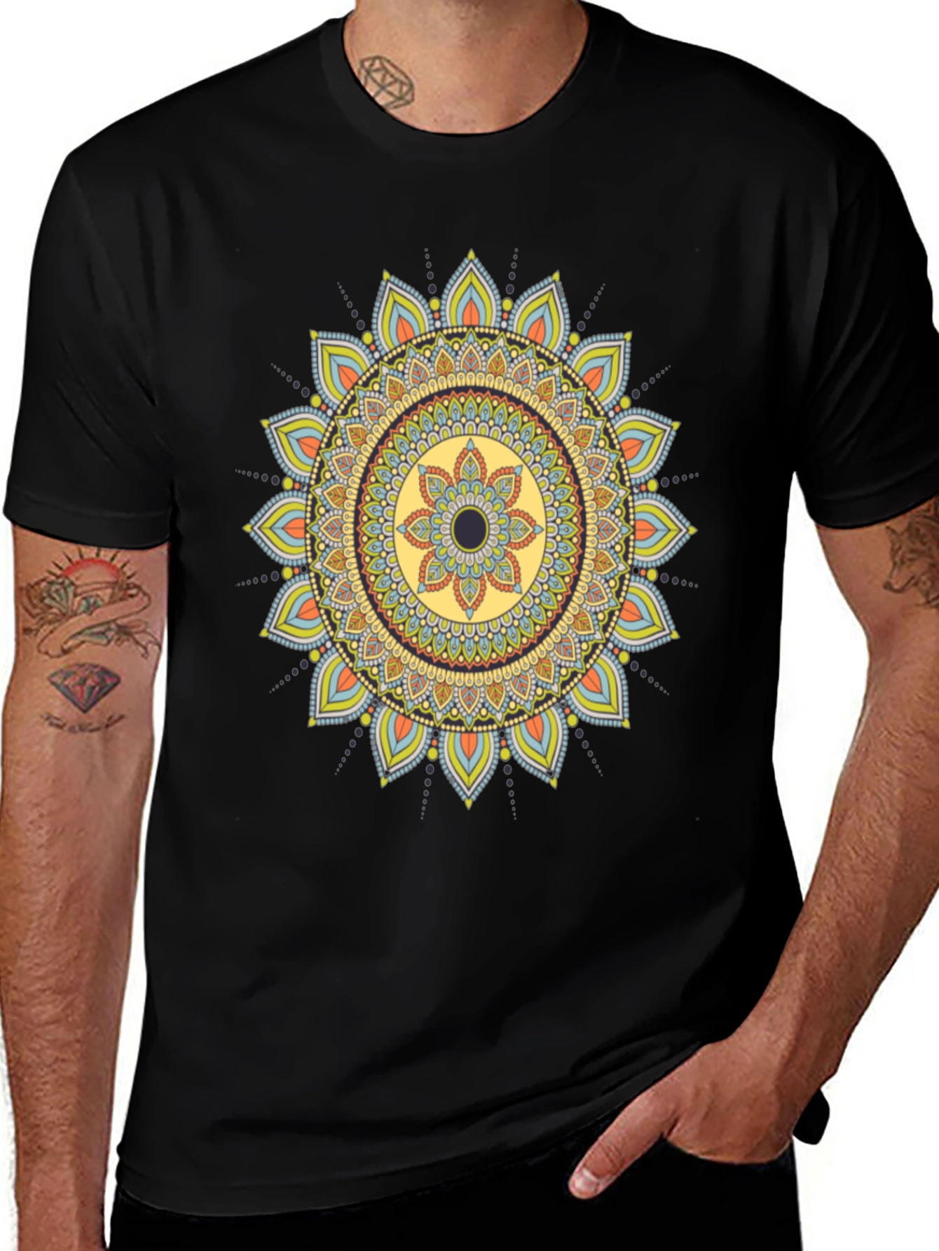 Variant 18 of Mandala Print Black T-Shirt - Unique Design