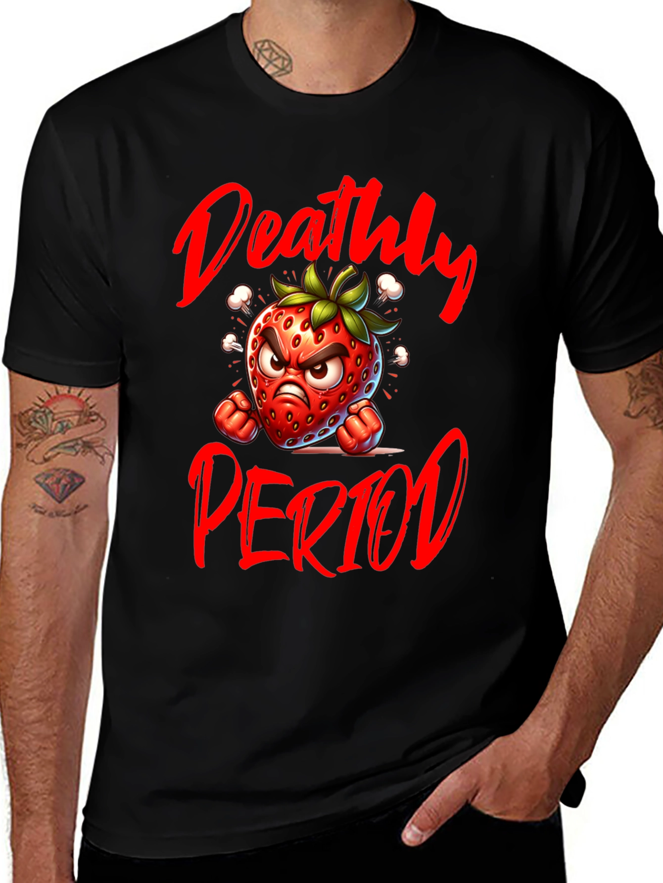 Black Deathly Period Graphic Tee - Angry Strawberry T-Shirt main image