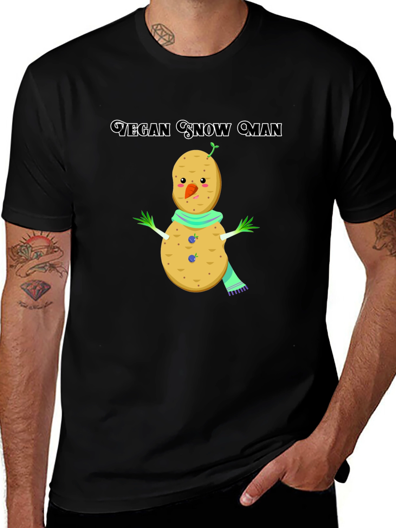 Variant 6 of Vegan Snowman T-Shirt: Funny Potato Winter Tee