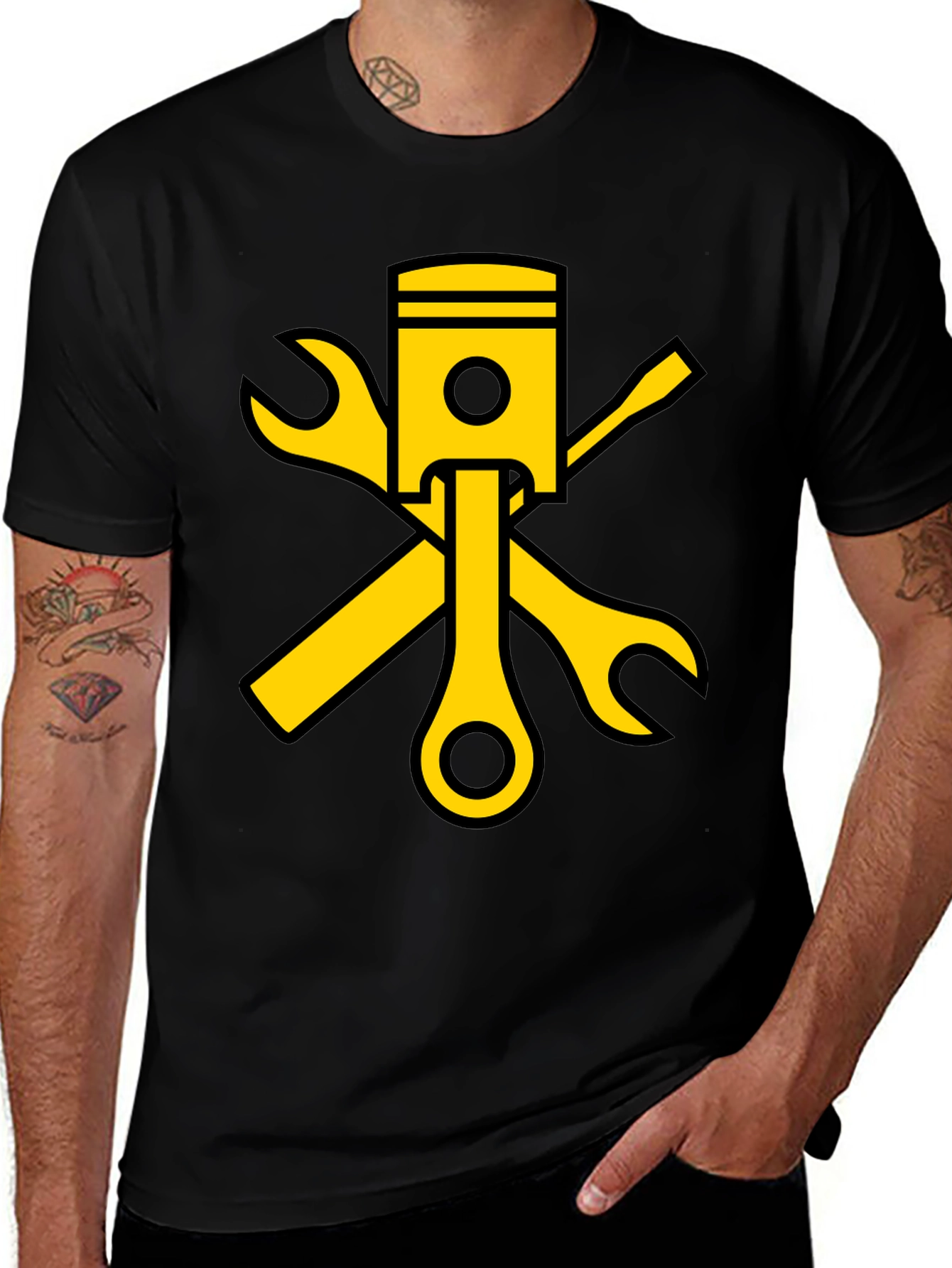 Variant 15 of Mechanic Piston & Wrench Graphic T-Shirt - Black