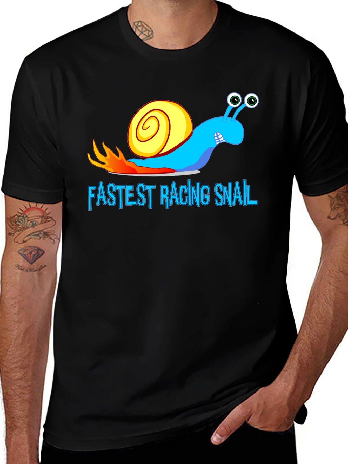 Black Fastest Racing Snail T-Shirt - Funny Cartoon Graphic Tee main image