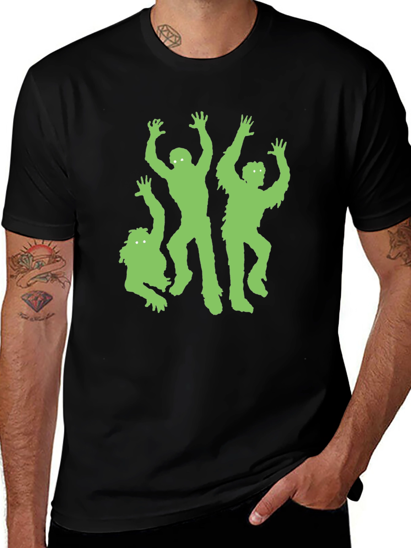 Variant 29 of Green Zombie Graphic Black T-Shirt