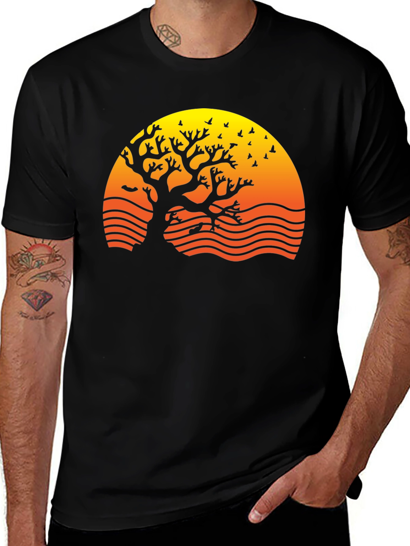 Variant 18 of Sunset Tree Black T-Shirt - Unique Design