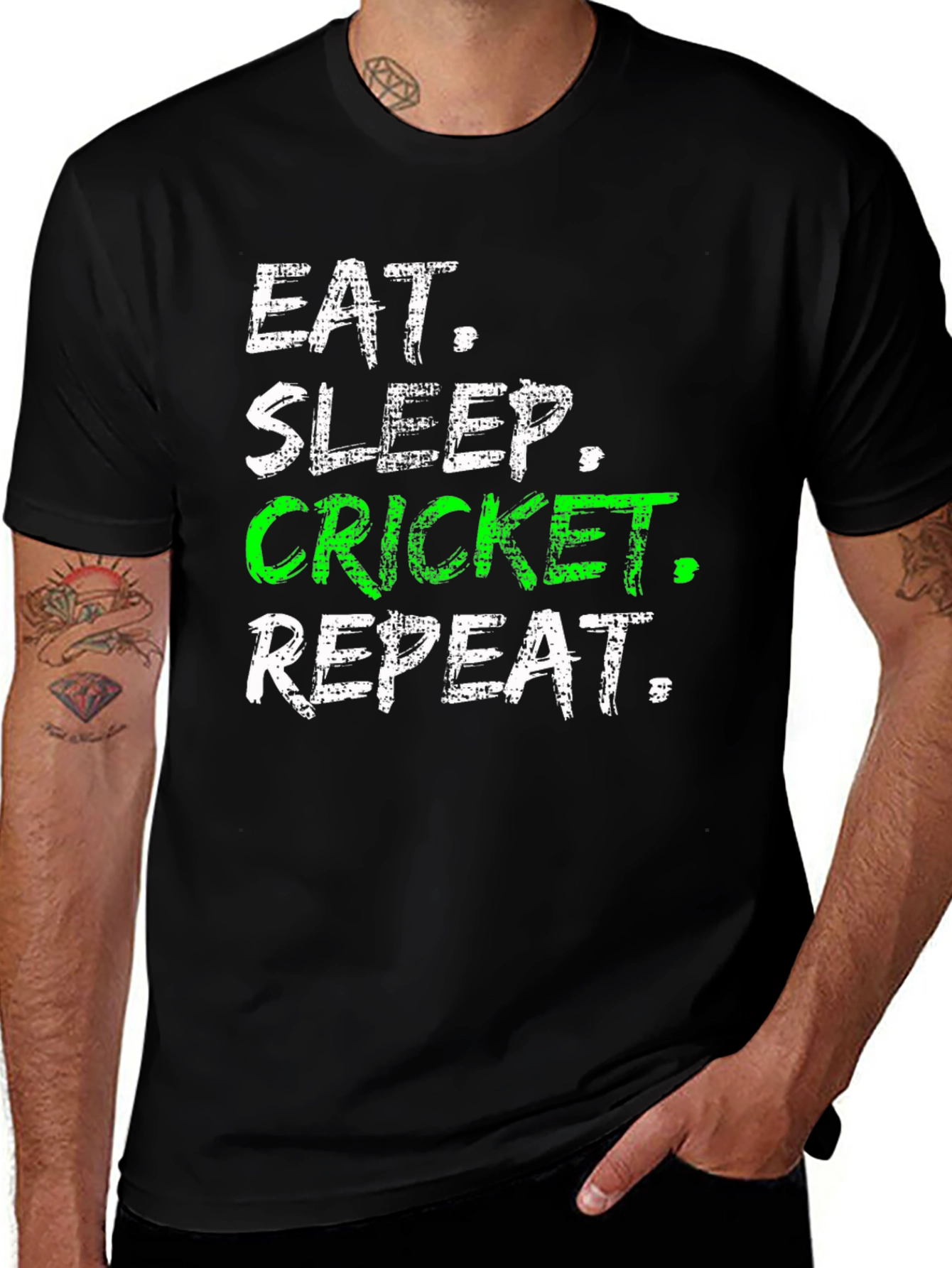 Eat Sleep Cricket Repeat - Men's Black T-Shirt