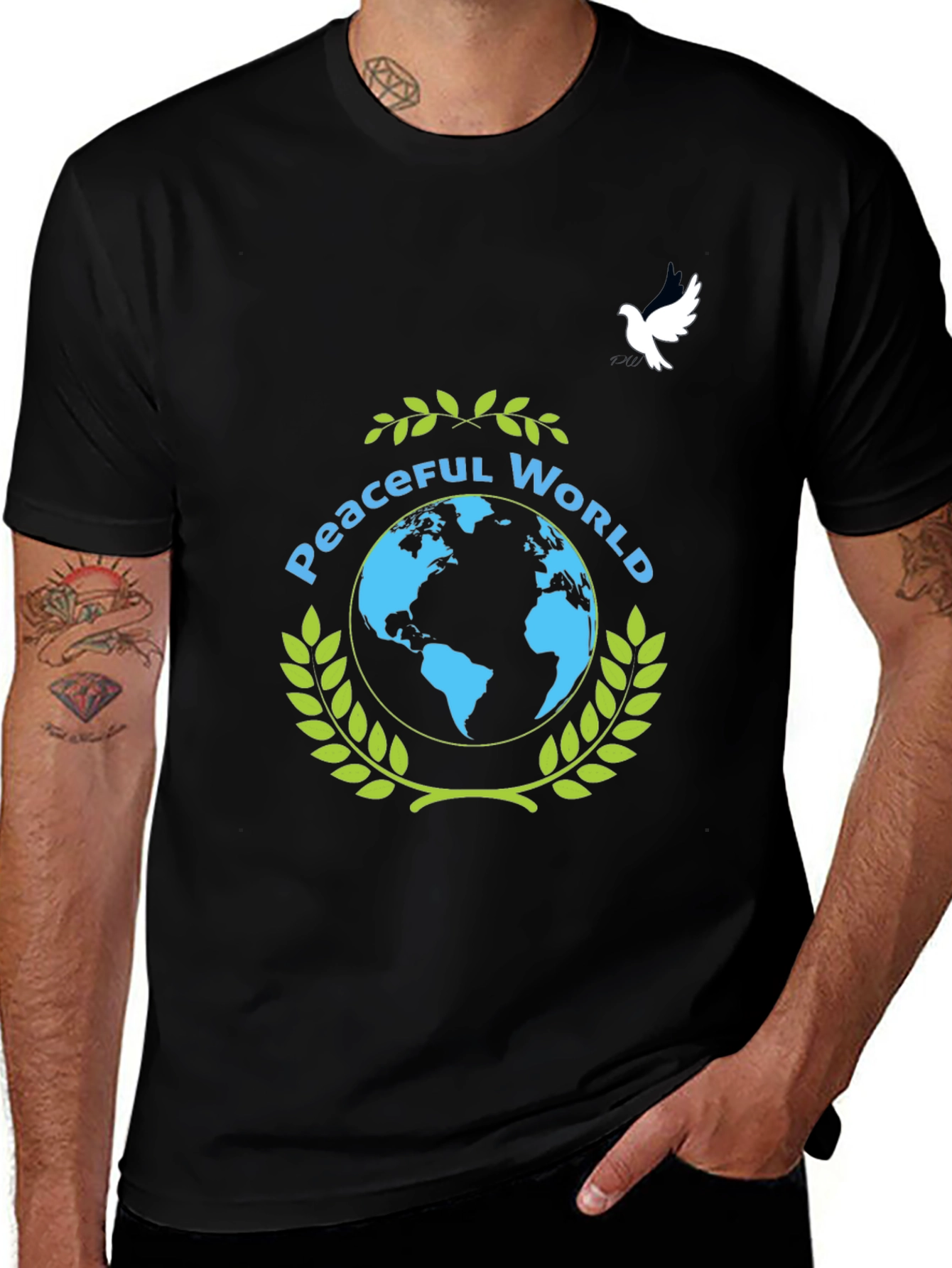 Variant 8 of Peaceful World Graphic T-Shirt - Unisex Black Tee