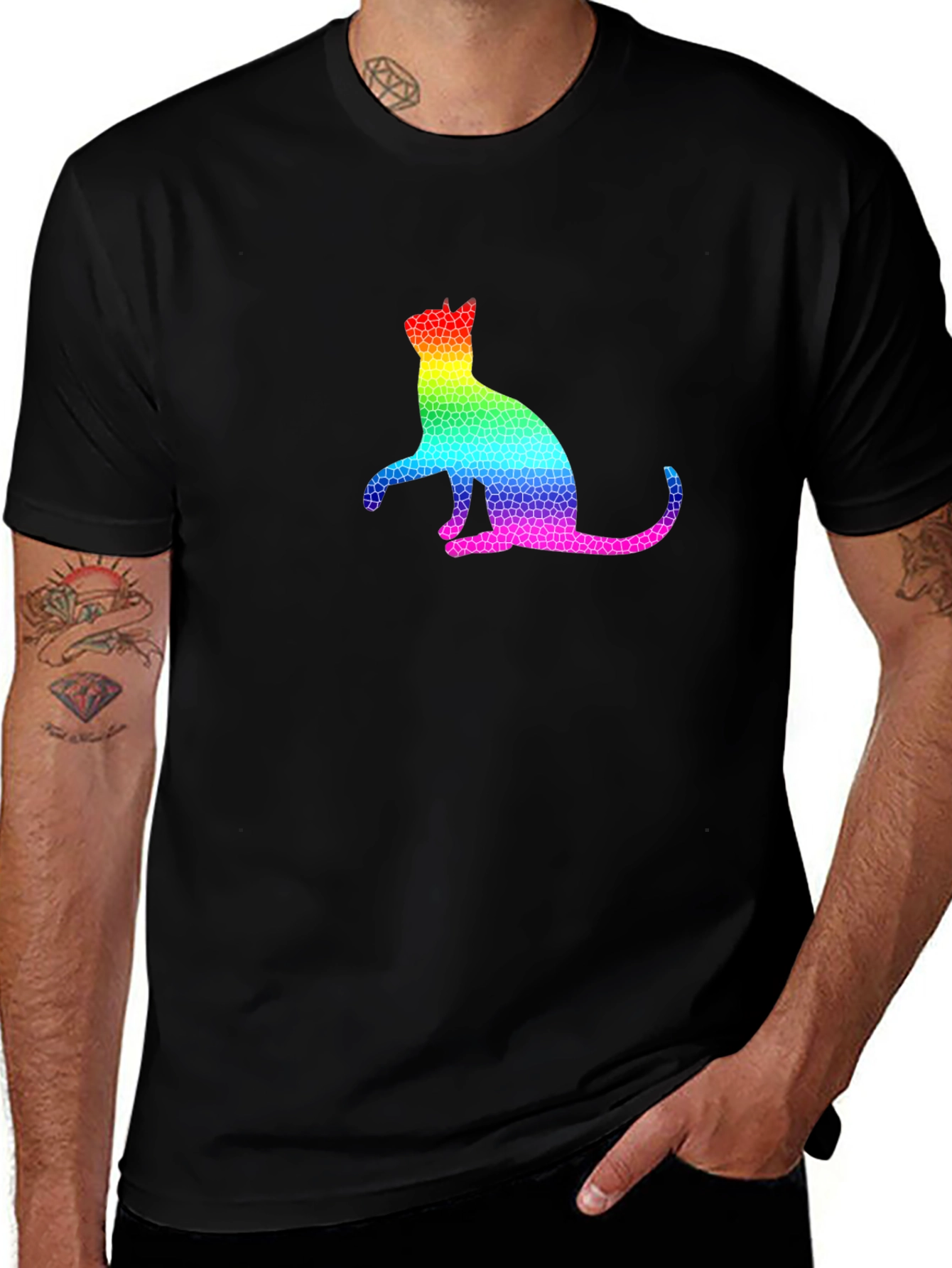 Variant 17 of Rainbow Mosaic Cat T-Shirt