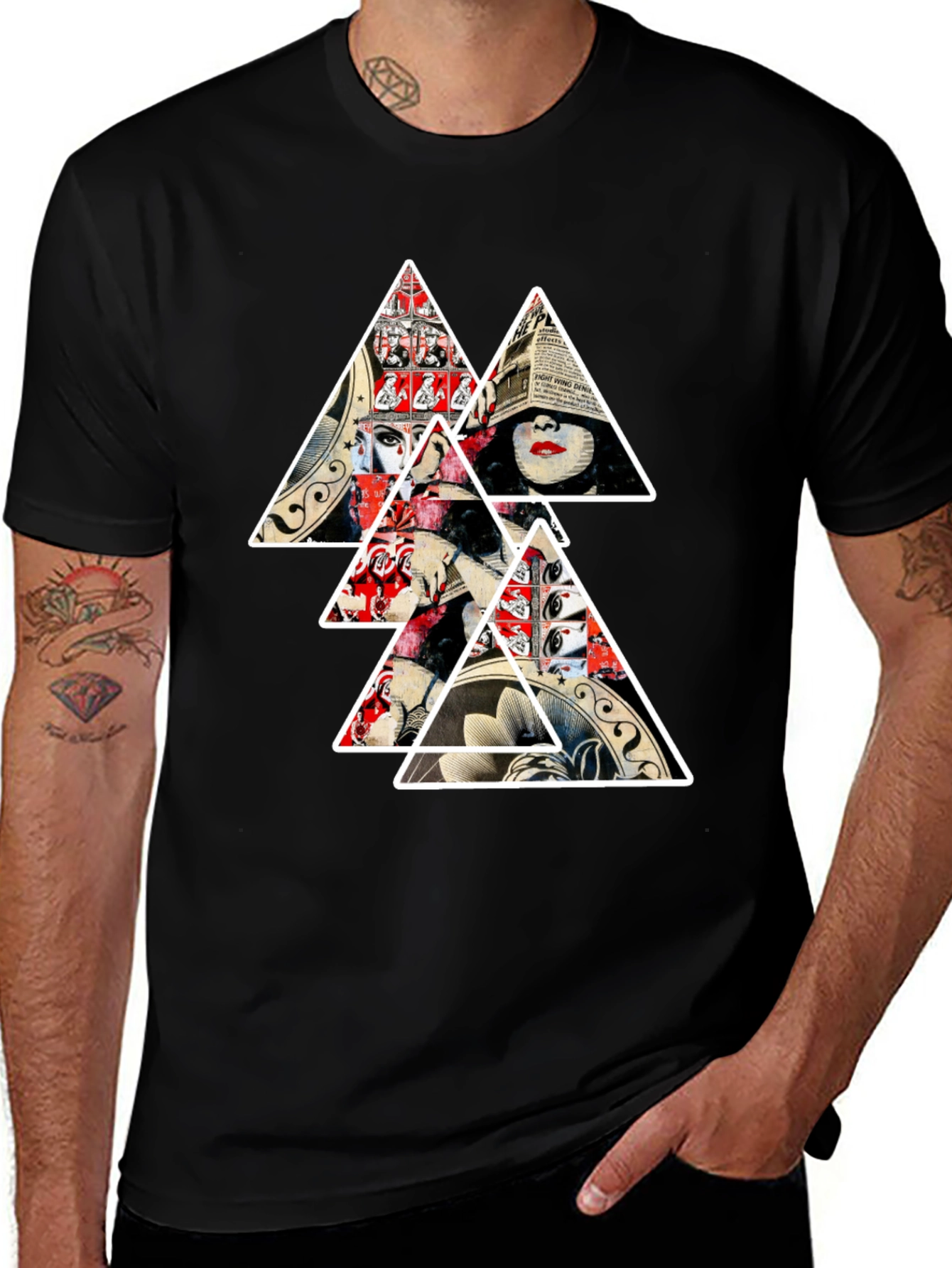 Variant 29 of Geometric Art Print Tee - Stylish Men's Black T-Shirt