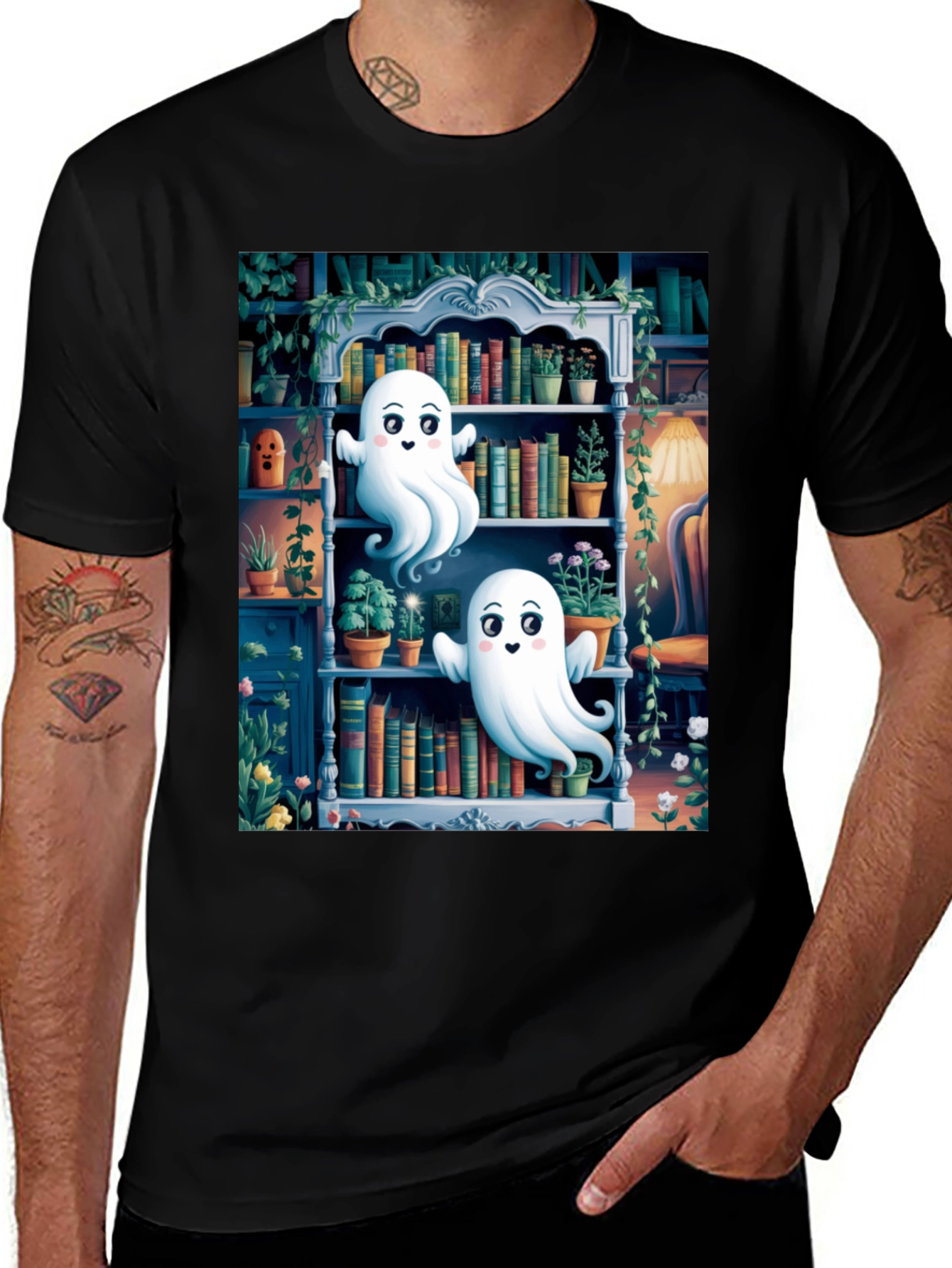 Variant 3 of Spooky Library Ghost T-Shirt