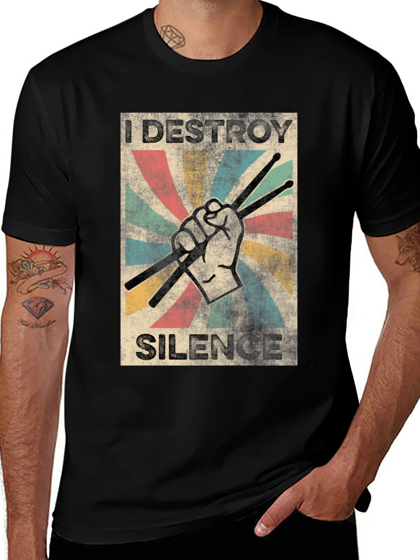 Variant 9 of I Destroy Silence Drummer T-Shirt - Black